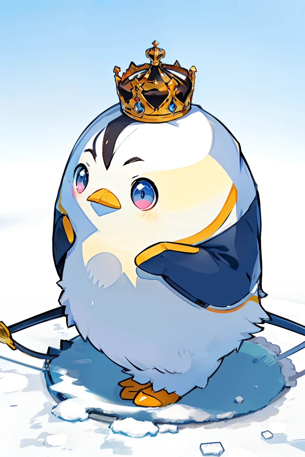 penguin,kawaii,top-quality,。.3D,8K,Being on the ice,putting on a crown,Draw big on the screen