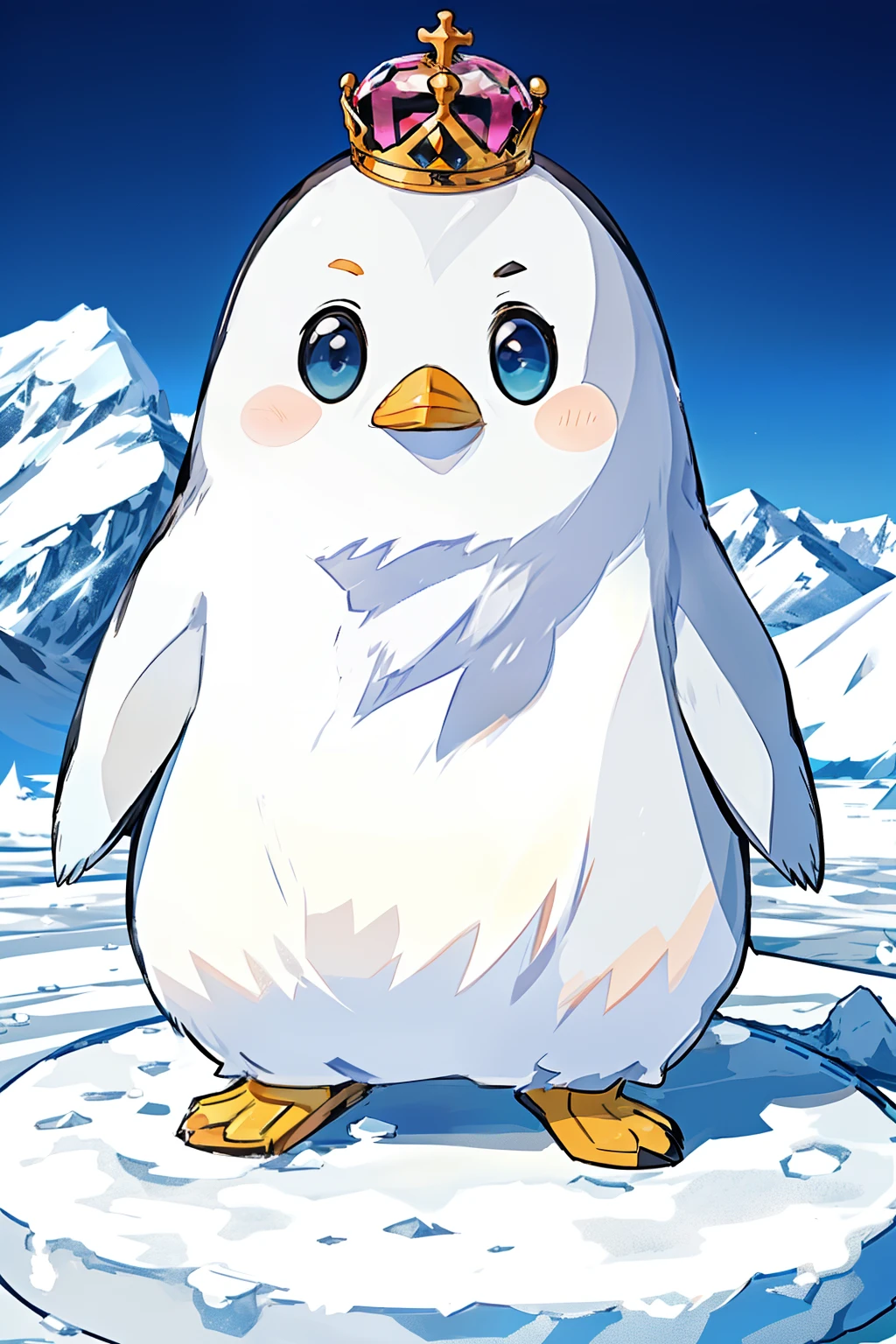 penguin,kawaii,top-quality,。.3D,8K,Being on the ice,putting on a crown,Draw big on the screen