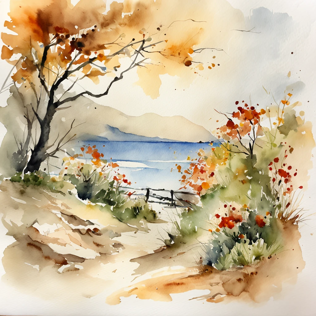 White paper expressed only by shades of ink,1male people, 1womanl, Sea background, the wind, watercolor paiting, Watercolor blur, ink and watercolor painting