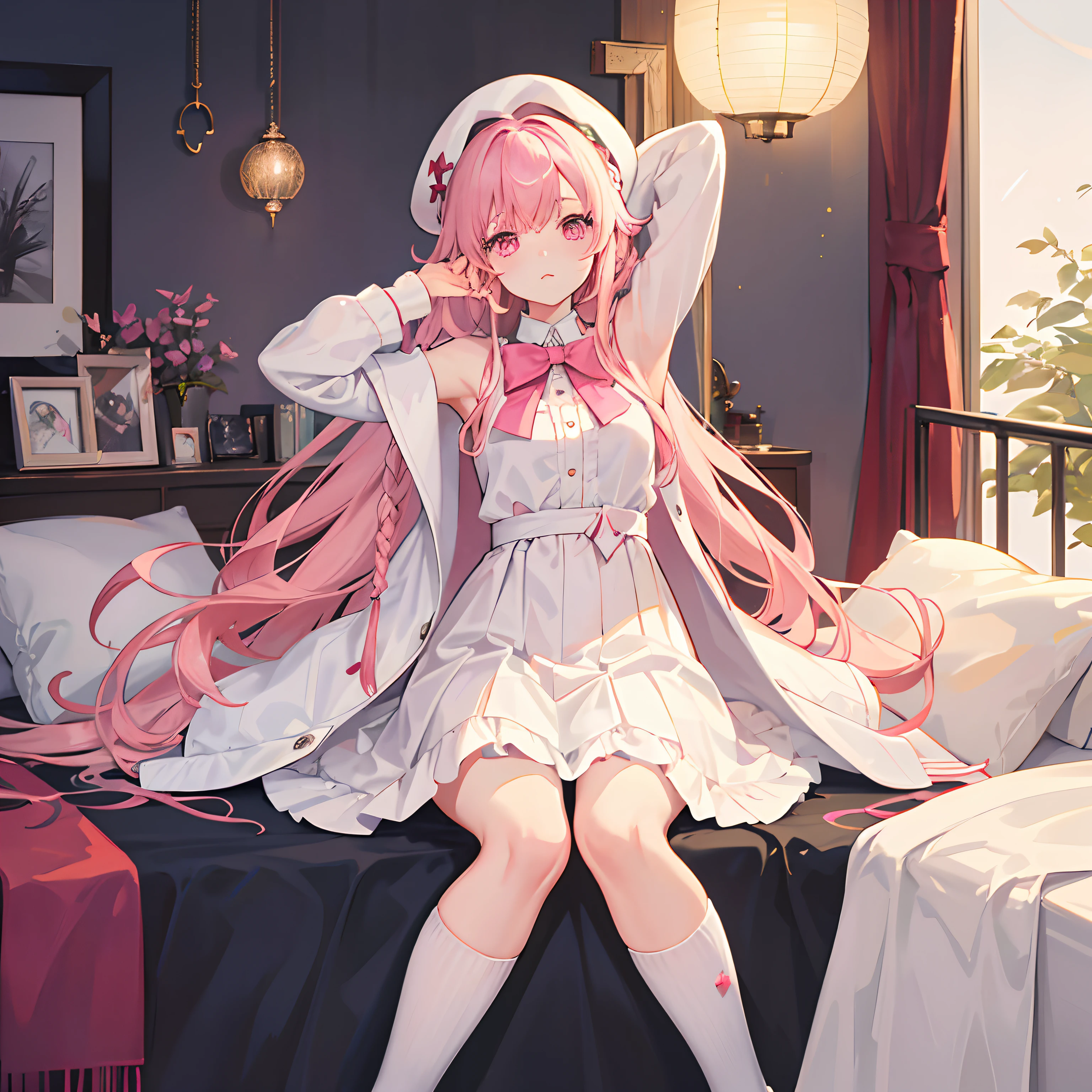 ultra-high-resolution,Best quality white stockings,Lace socks,Burpee socks,overknee socks,Exudes a cute and shy atmosphere。