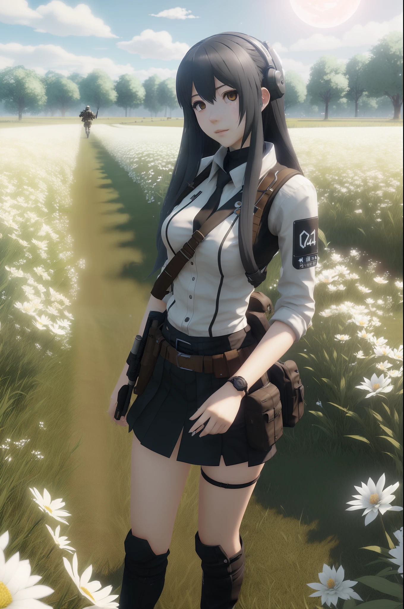 (extremely detailed CG unity 8k wallpaper),(masterpiece), (best quality), (ultra-detailed), (best illustration),(best shadow), (sharp eyeliner, eyeshadow, detailed eyes:1.1), night sky, (standing in wide open field of glowing white flowers:1.1), wide shot, full body, moonlit
,BREAK
(m4a1mod:1.2), mod3 \(girls' frontline\), solo