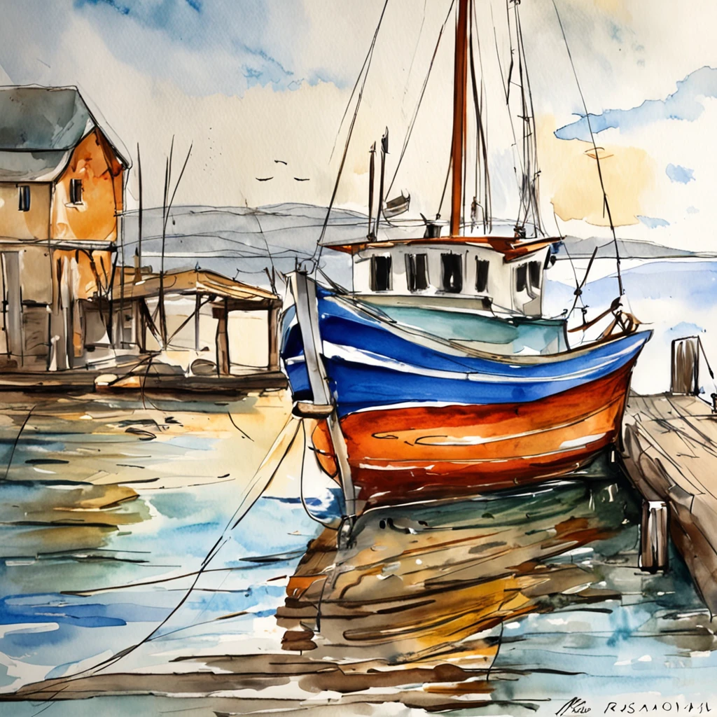 Painting of a boat sitting on a wooden dock, drawn in microsoft paint, sketch of an ocean in ms paint, line-drawing, Small boat, Boat, das boot, some boats, thick line drawing, drawn with photoshop, Rowing Boat, boat in foreground, line-drawing, small boat in foreground, Small boat in the foreground, digital sketch, Drip paint. Perfect color grading. Influence of Karel Appel and Jeremy Mann, Lots of dramatic and threatening scenes, ultra-detailliert, Beautiful, insanely detaileda, Intricate details, Editorial Photography, Shot with a 50mm lens, depth of fields, Tilt Blur, Shutter Speed 1/1000, F/22. Lightmaps, Super bright