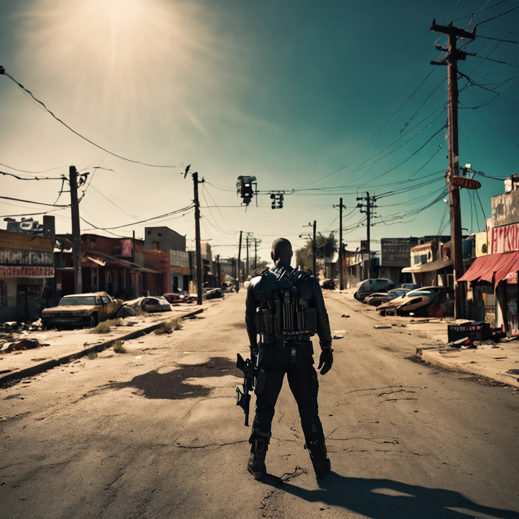 estilo punisher, homem, Dilapidated city