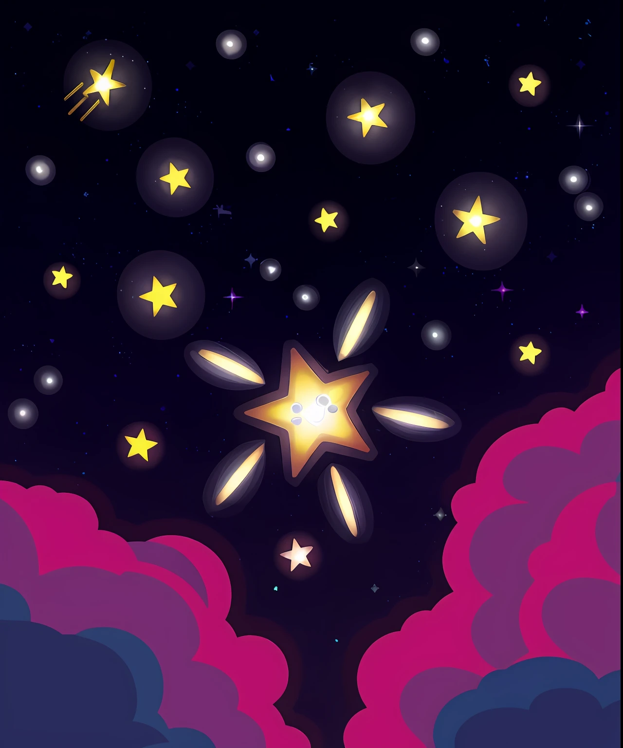 A cartoon star is flying across the sky with stars in the background, estrela cadente no fundo, estrela cadente no fundo, Star in the sky, themed on the stars and moon, night with starry sky, the sky is a starry sky, escuro e estrelas no fundo, estrela(heaven) estrelado_heaven, Astral night sky background