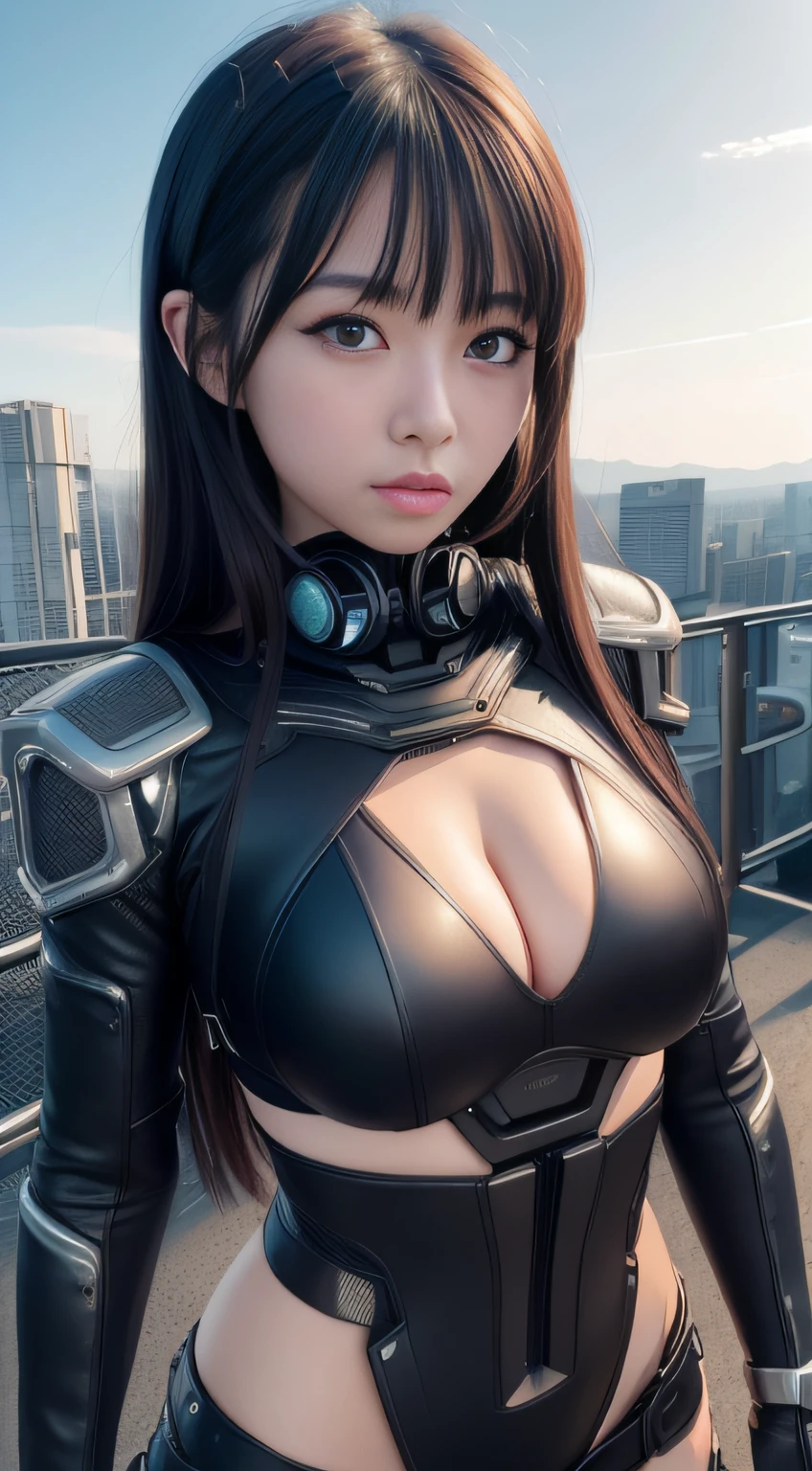 hightquality、masterpiece、ultra res、a beauty girl、Beautiful girl face、cute girl face、、cyberpunked、Wearing cyperpunk clothes、full bodyesbian、Famous actresses of Japan、very beautiful face,sexypose