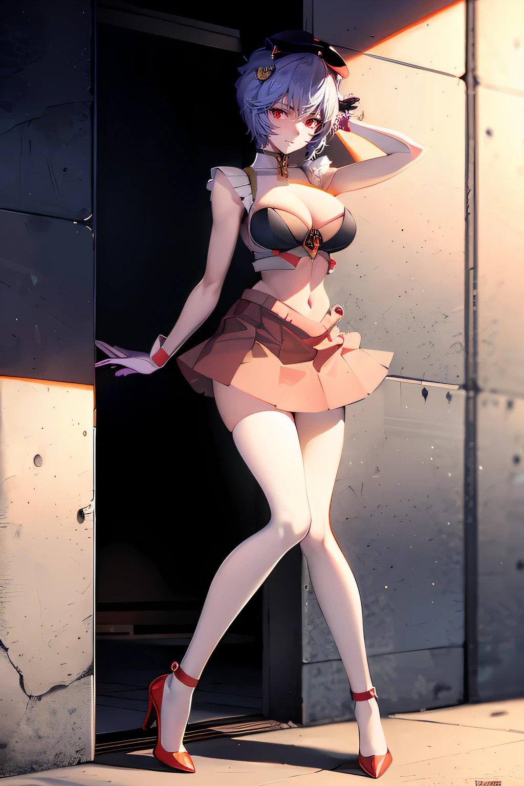 detailed face, red eyes, slight smile