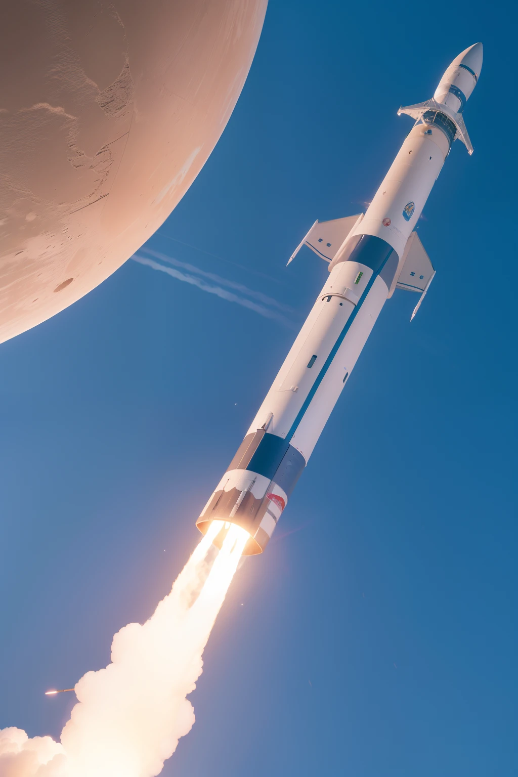 launching a rocket into space, seventies sci-fi movie style