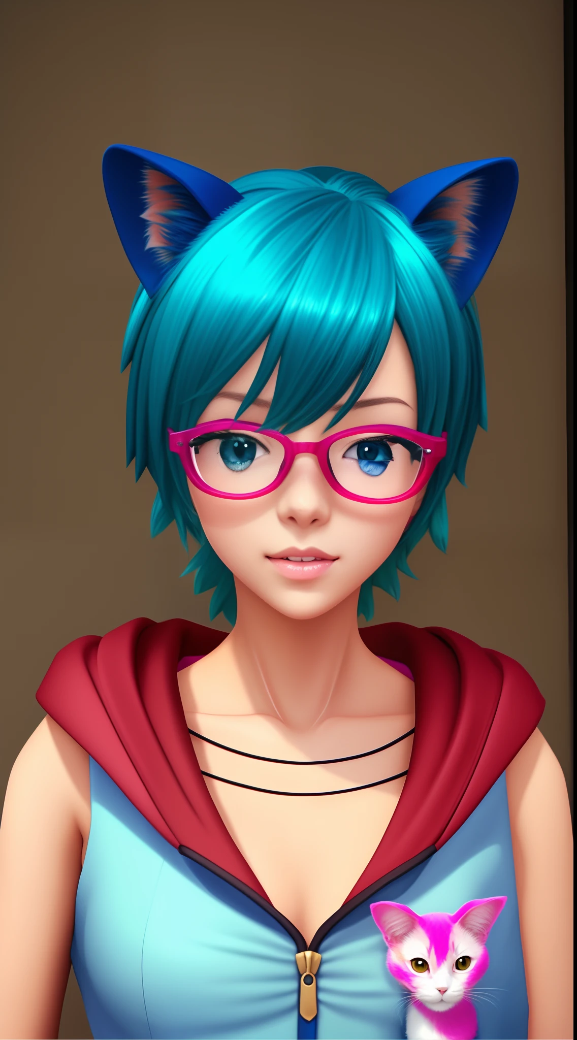 Anime girl with blue hair and glasses in front of a building, menina anime com orelhas de gato, gato anime, menina com orelhas de gato, gato anime realista, estilo anime semi-realista, Estilo anime 3D realista, gato anime bonito, anime moe artstyle, gato anime bonito, gato anime, kawaii retrato realista, mulher com orelhas de gato, menina gato atraente