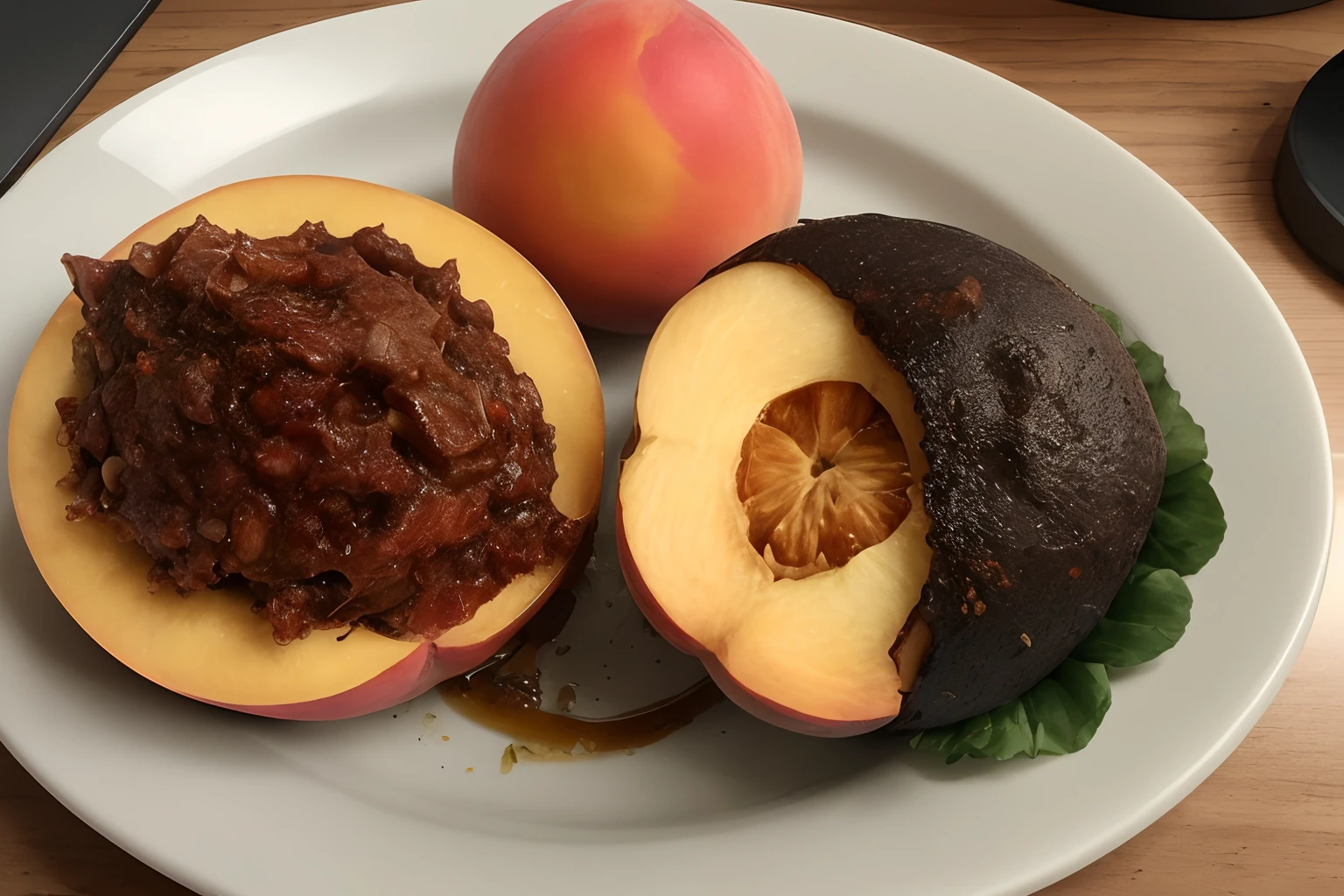 The little peach has been blackened