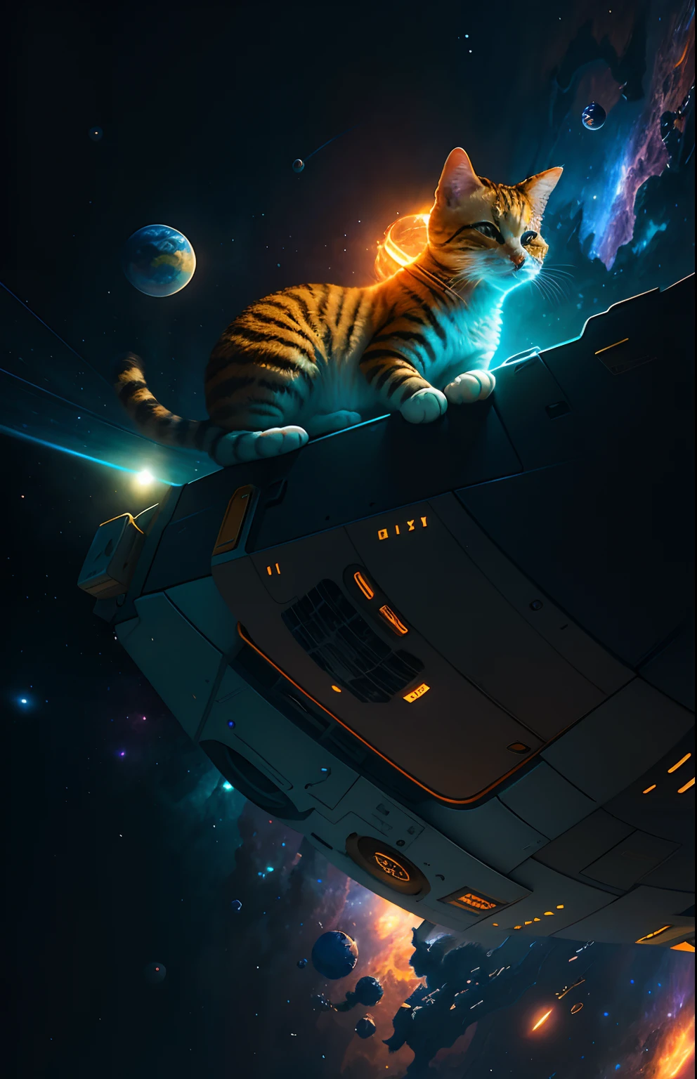 Astronaut Cat, by wlop and Mandy Jurgens, Intricate, Elegant, Scenic, Hyperrealistic, 8k resolution, intricate maximalist, science fiction, 3D rendering, pastel ethereal mythic fantasy, concept art, National Geographic Photo, flashy background full of colors