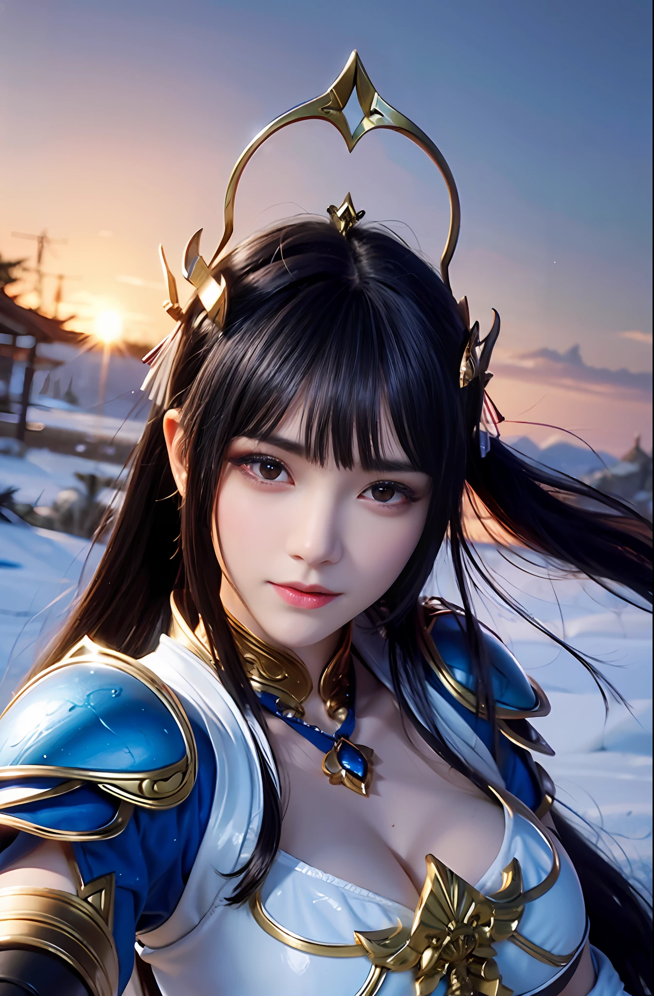 (RAW shooting, Photoreal:1.5, 8k, highest quality, masterpiece, ultra high resolution), Sengoku, fire事, いたるところで燃え上がる戦fire:1.3, perfect dynamic composition:1.2, Highly detailed skin and facial textures:1.2, Slim female samurai with a sharp Japanese sword:1.3, Fight:1.2, beautiful and aesthetic, cute and sexy beauty, perfect style:1.2, wear elaborate rings, fire, water, Wind, thunder, ice, Fair skin, very beautiful face, (Medium chest, Chest gap), (embarrassing smile, The expression on your face when you feel intense caress, Facial expression when feeling pleasure), (Wearing a sexy Sengoku uniform:1.1, off shoulder), (beautiful blue eyes, Eyes that feel beautiful eros:0.8), (Too erotic:0.9, Bewitching:0.9), full body shot