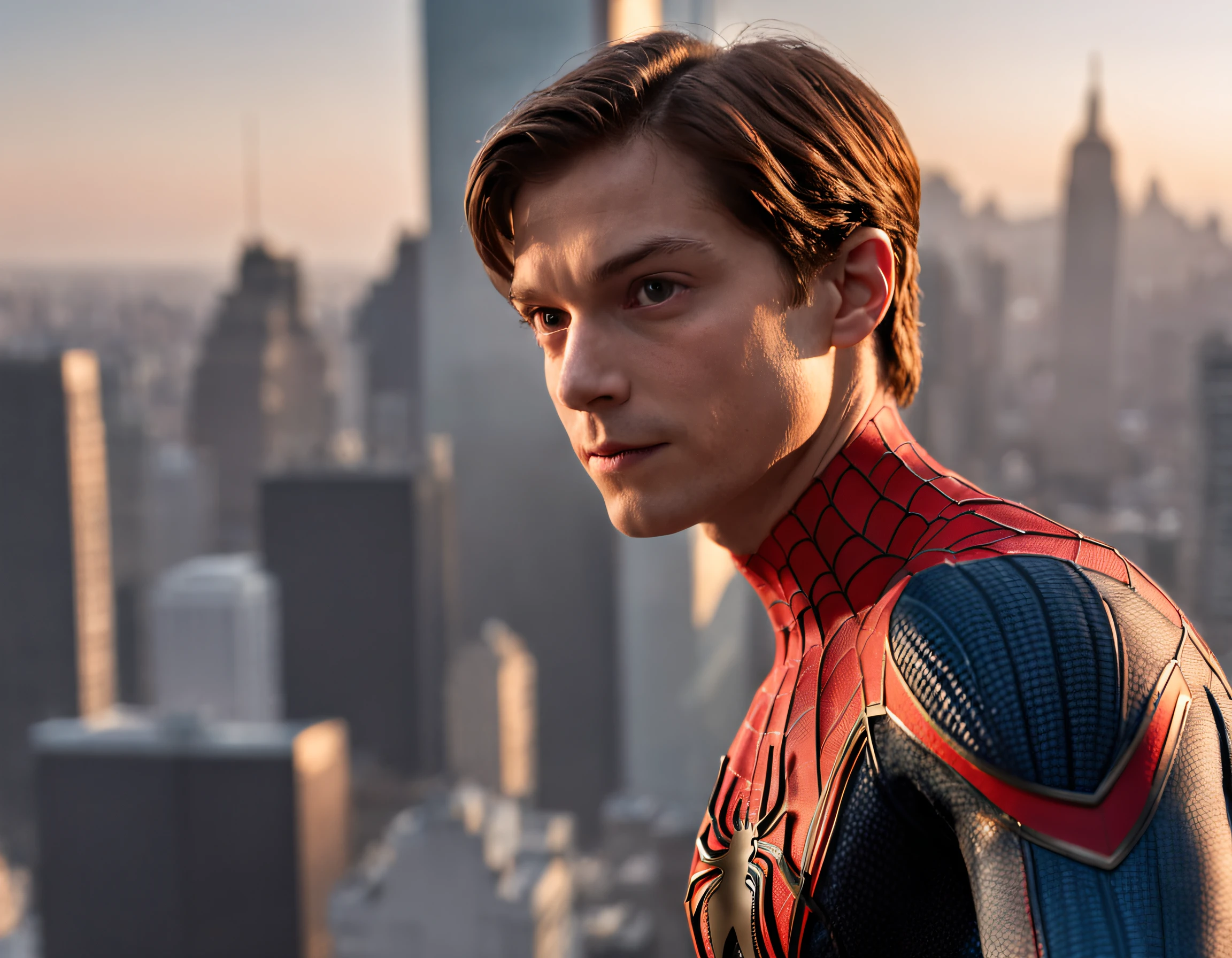 A spider-man on top of a skyscraper, Tobey Maguire, cena de filme 8k, ::n_ desenho, mulher, Imperfection, baixa qualidade, boneco, jogo, anime, texto
