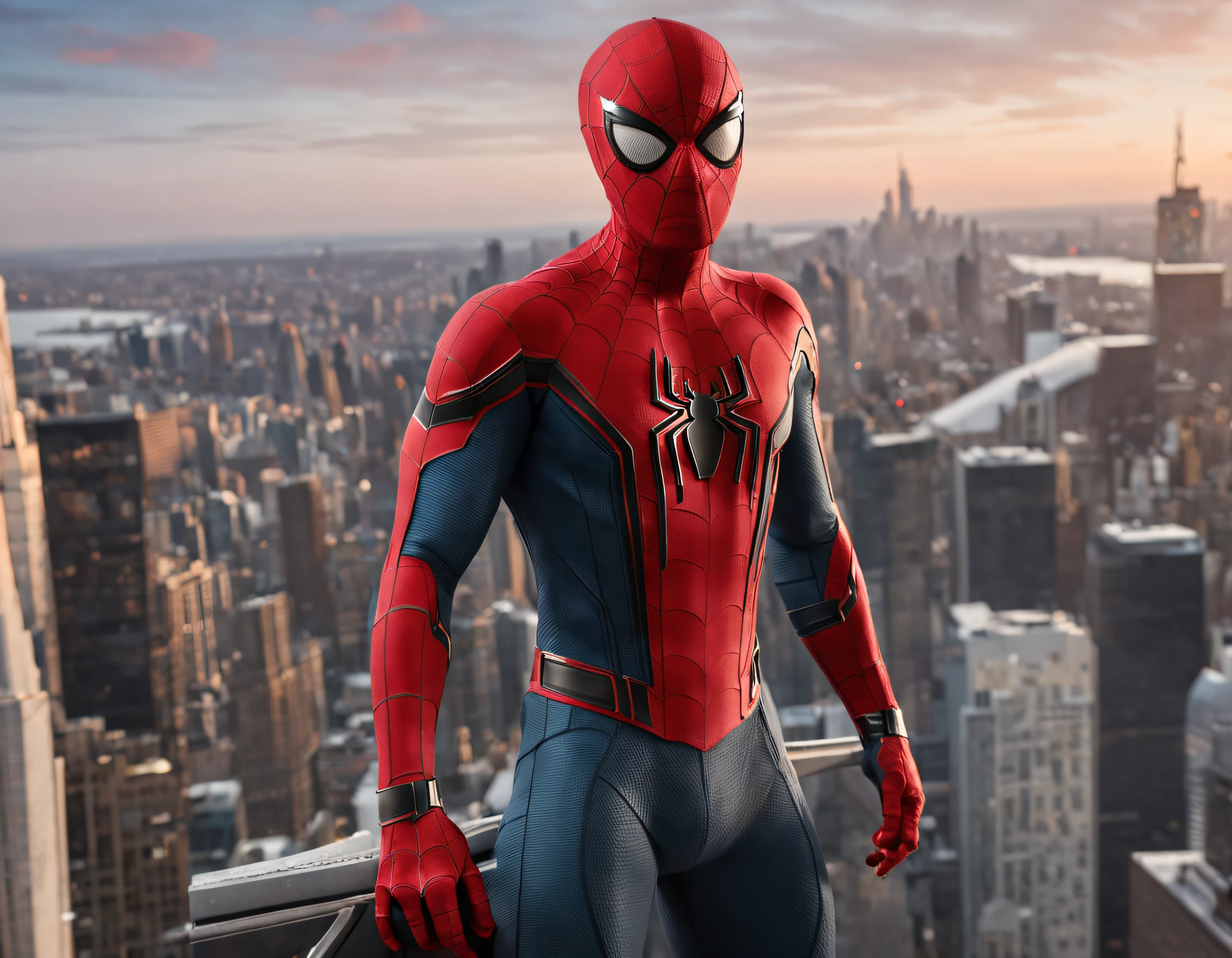 A spider-man on top of a skyscraper, cena de filme 8k, ::n_ desenho, Imperfection, baixa qualidade, boneco, jogo, anime, texto