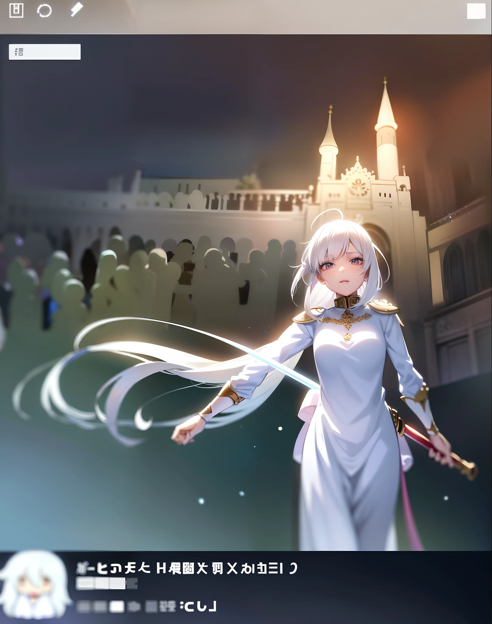 anime girl in white dress holding a sword in front of a castle, white haired deity, ethereal anime, screenshot from a 2012s anime, still from tv anime, screenshot from guro anime, today's featured anime still, screenshot from the anime film, reincarnated as a slime, white fox anime, shuushuu anime image, daytime ethereal anime