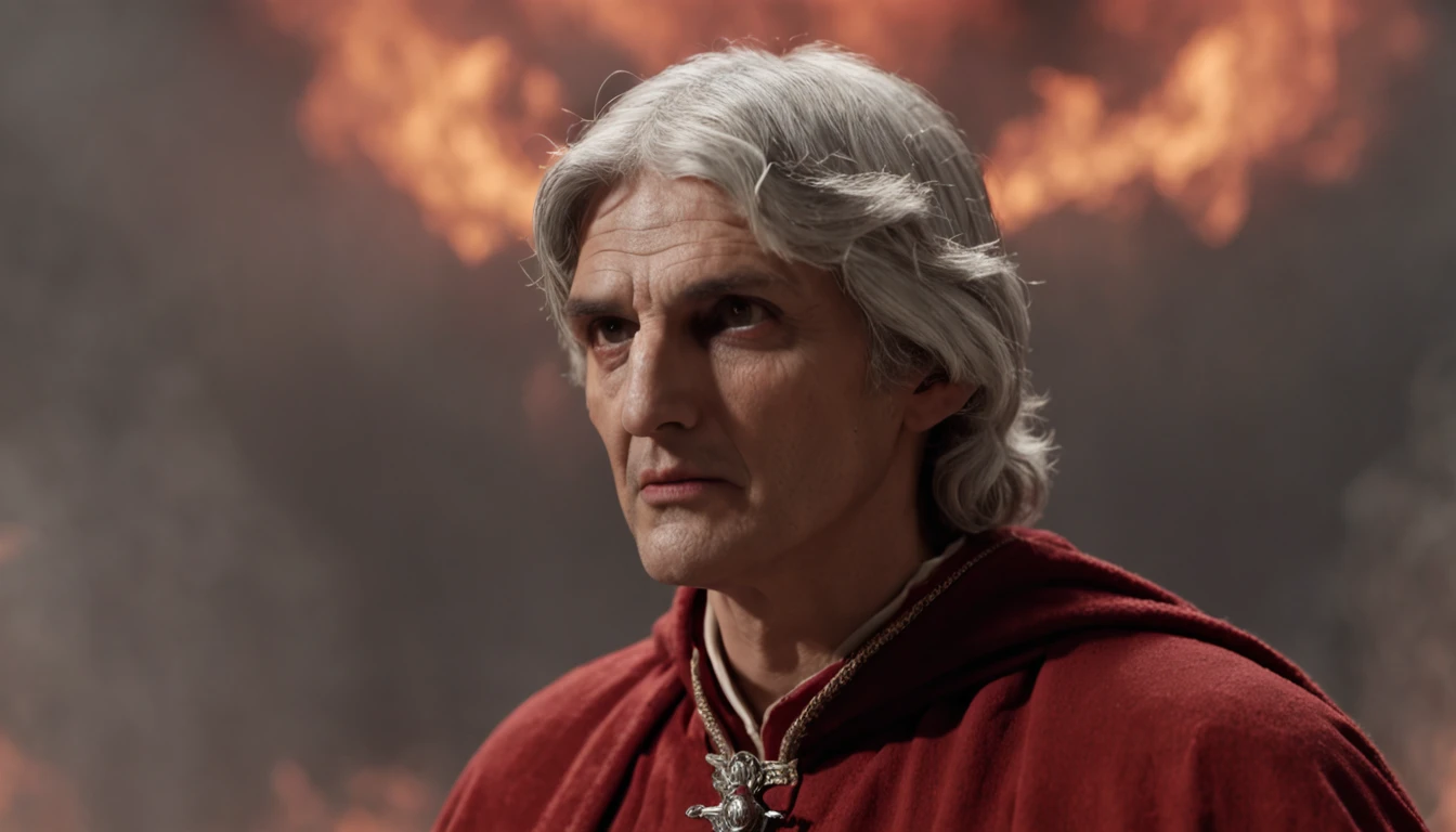 Dante Alighieri witnessing the horrifying encounter with Lucifer and the tormented souls in the ninth circle of Hell.