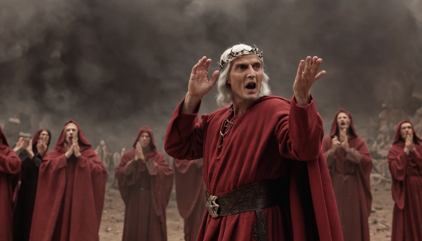 Dante Alighieri witnessing the horrifying encounter with Lucifer and the tormented souls in the ninth circle of Hell.