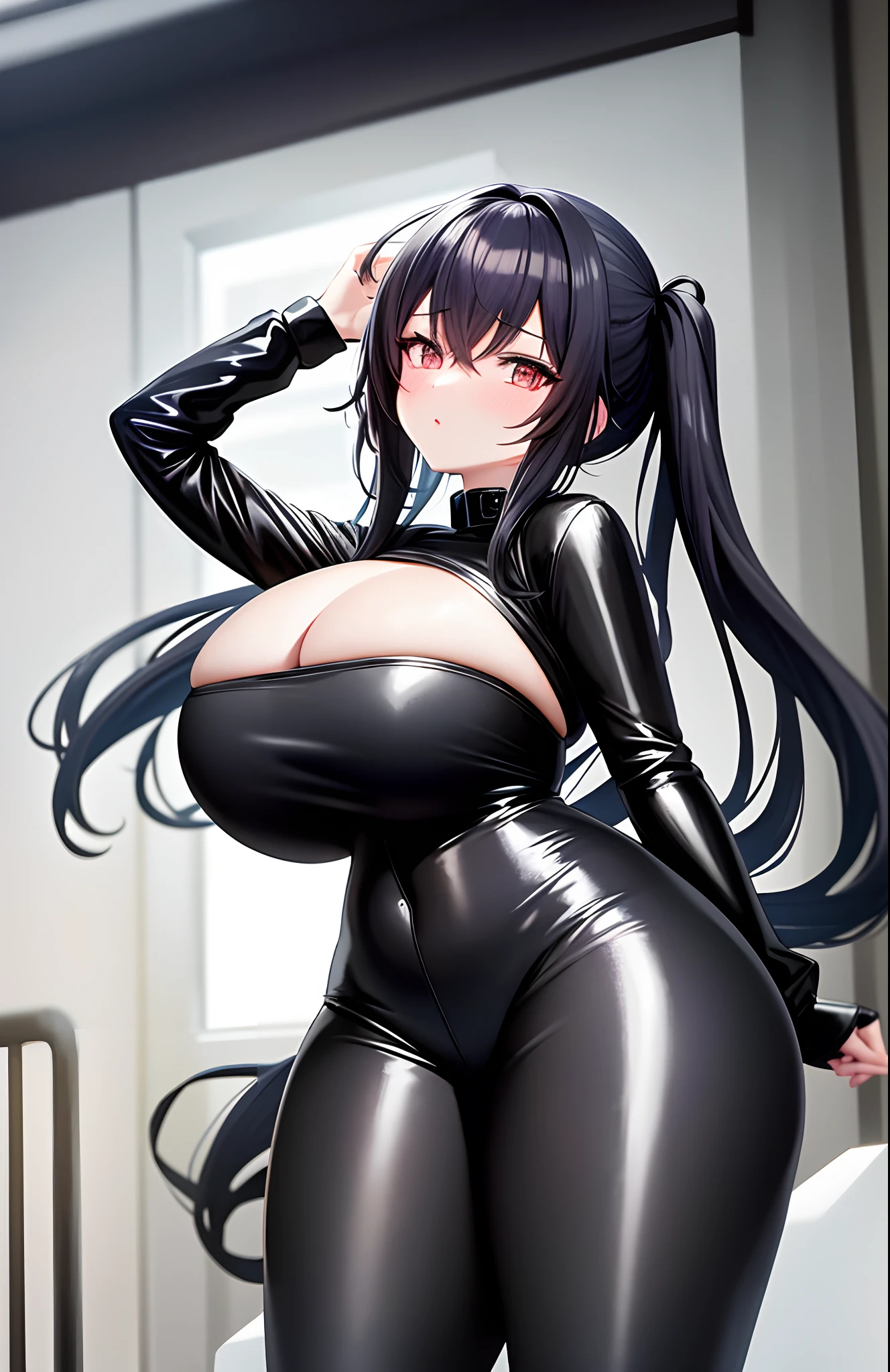 Cartoon image of a woman in black latex clothing, seductive anime girls, noire, thicc, Edgeie anime style, an oppai cyberpunk, wearing a black catsuit, anime moe art style, female anime character, eechi, (Anime girl), wearing tight suit, anime catgirl, breasts covered and sfw, akane owari danganronpa