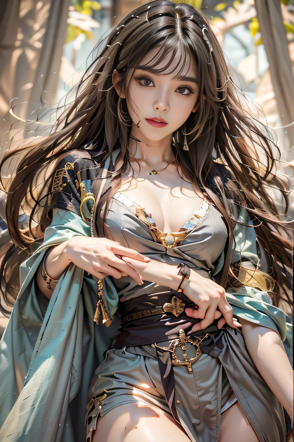 Photorealistic, high resolution, 1 Women, Solo, Hips_Up, Hips up, Beautiful eyes, Long hair, view the viewer, Close lips, Detailed face, Long hair, Nara Ka blade costume, Annika Zai's robe