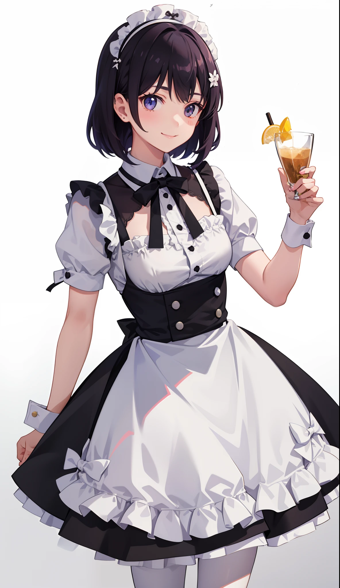 1girl in、A smile、A delightful! The shirt、skirt by the、(small tits)pinafore、doress、hair adornments、(Maids)、