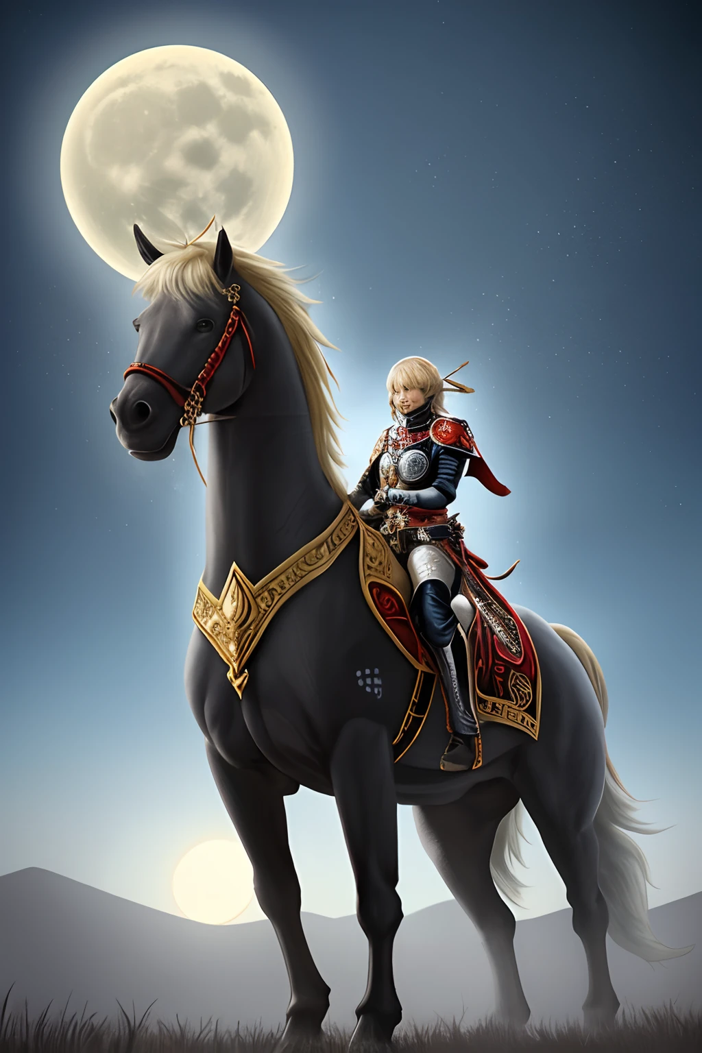 Crie uma noite estrelada lua cheia cavalos no campo