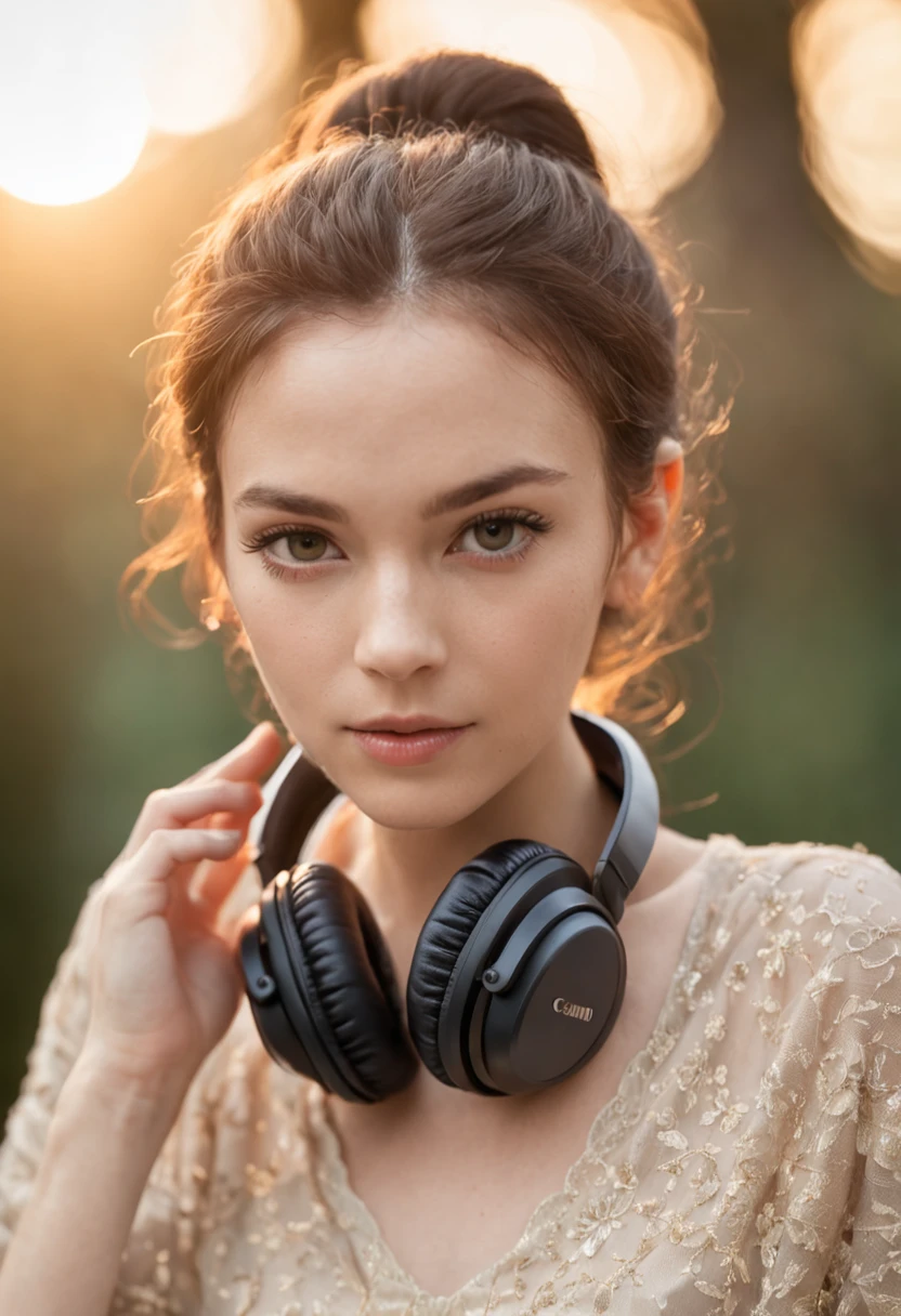 man with music headphones, golden energy around him