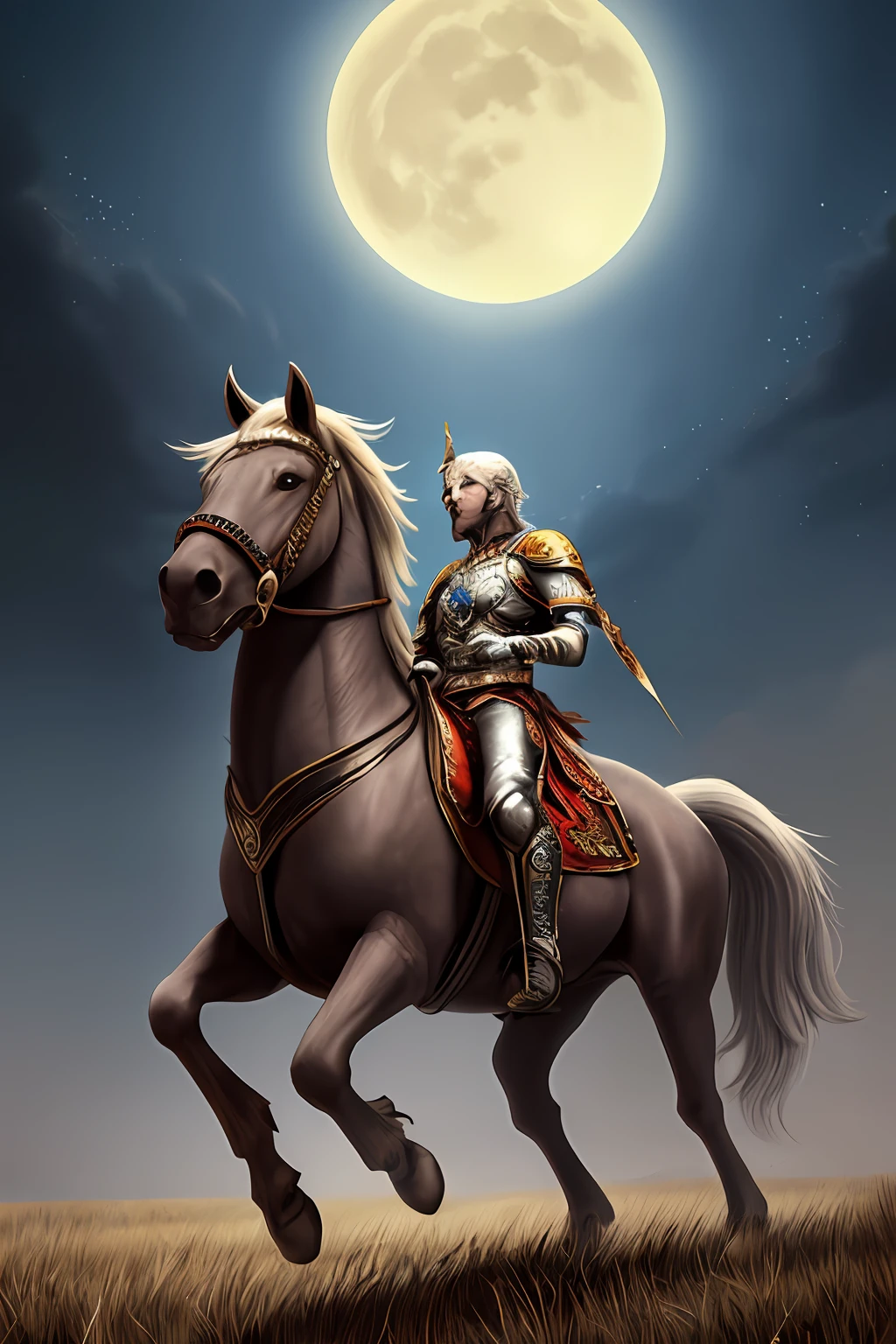 Crie uma noite estrelada lua cheia cavalos no campo