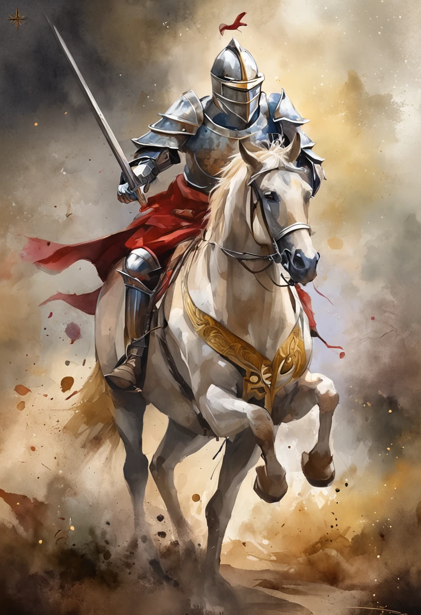 (Solemn royal knight),Armor，ride horse，The formation is neat,borgar，The foreground is a small flower，The front shadow is blurred，depth of fields，tmasterpiece，Light and shadow effects，Movie special effects