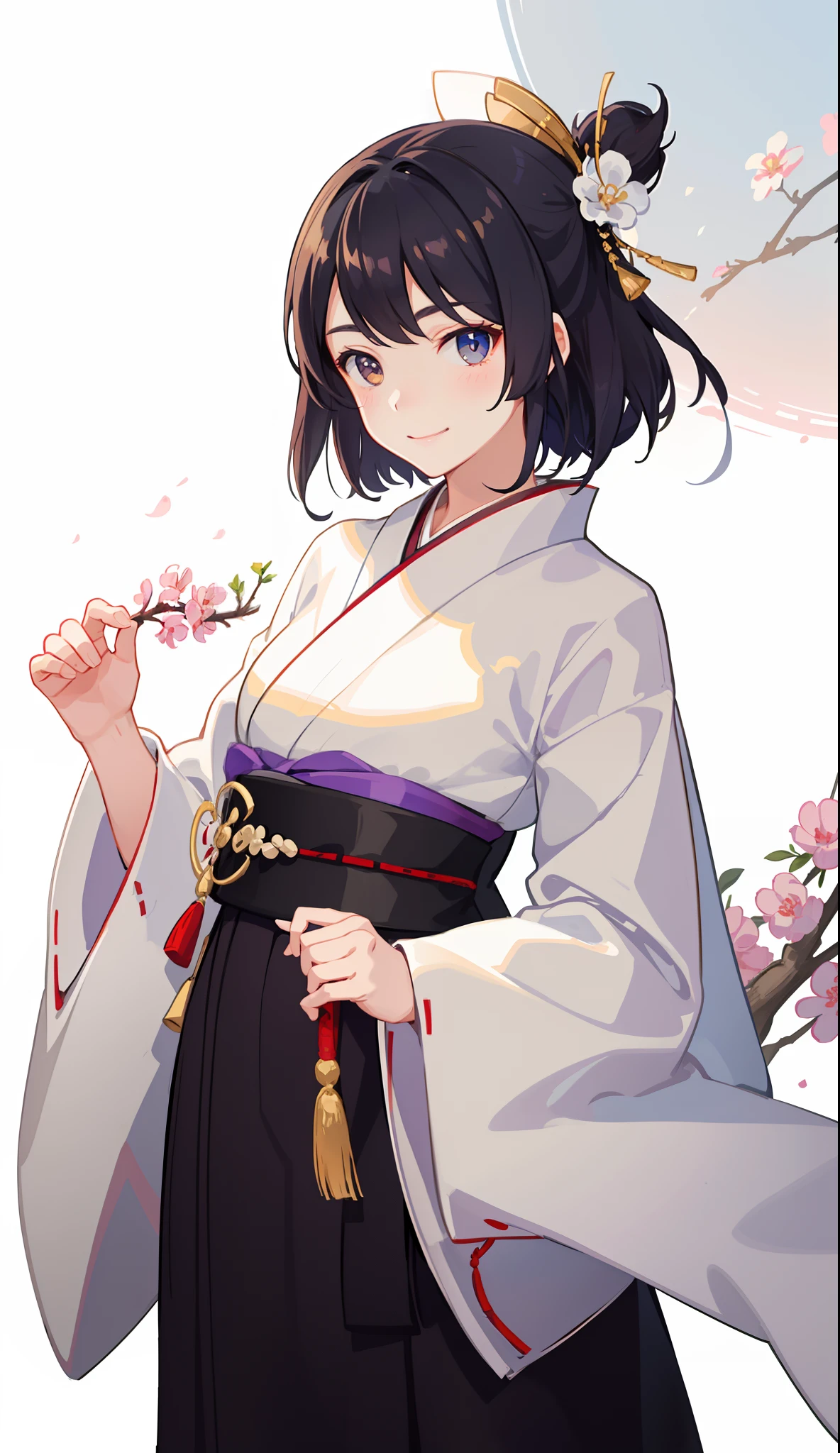 1girl in、A smile、A delightful! Taisho period in Japan、White color kimono、Hakama、(small tits)