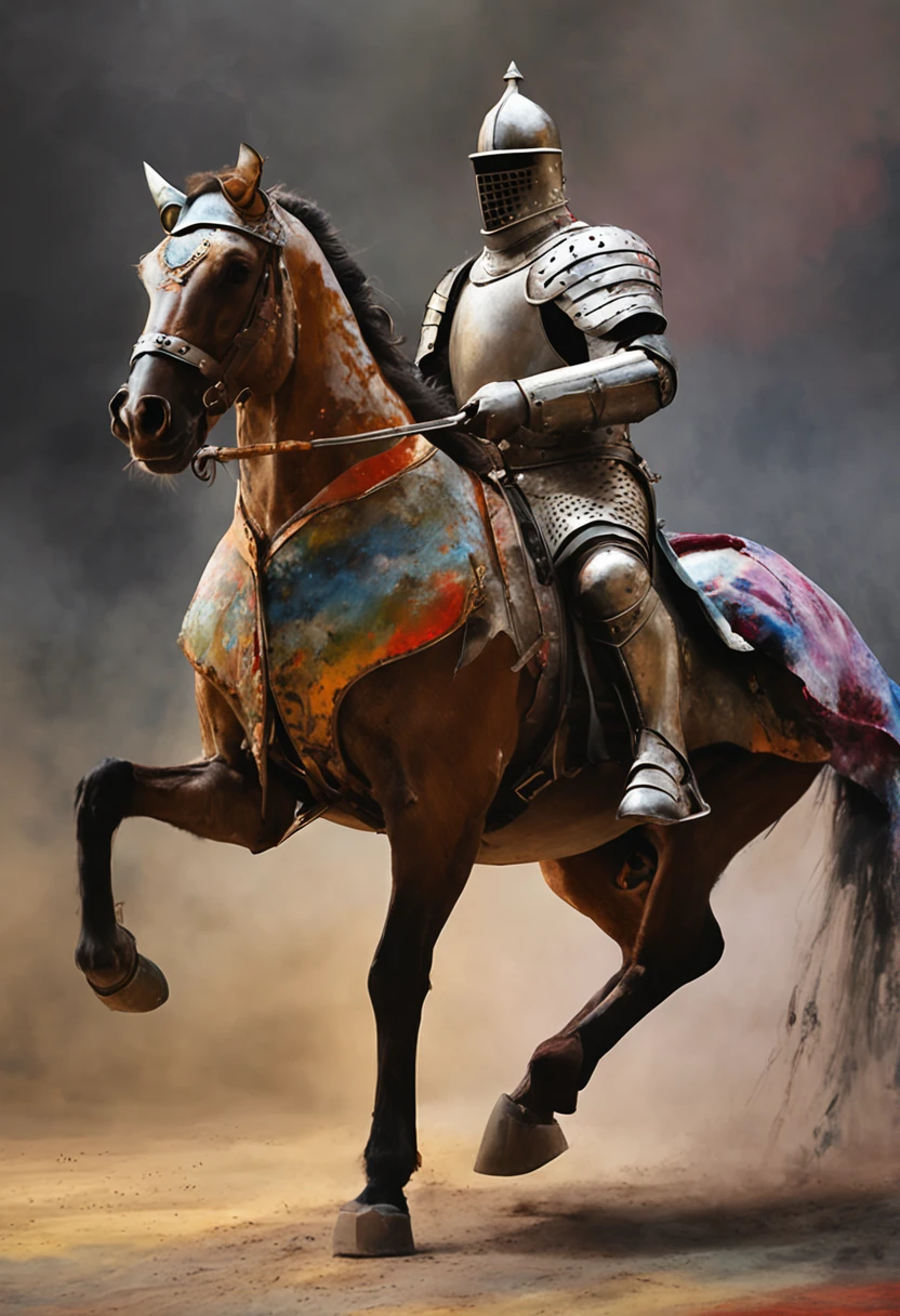 (Solemn royal knight),Armor,ride horse,The formation is neat,borgar,The foreground is a small flower,The front shadow is blurred,depth of fields,tmasterpiece,Light and shadow effects,Movie special effects