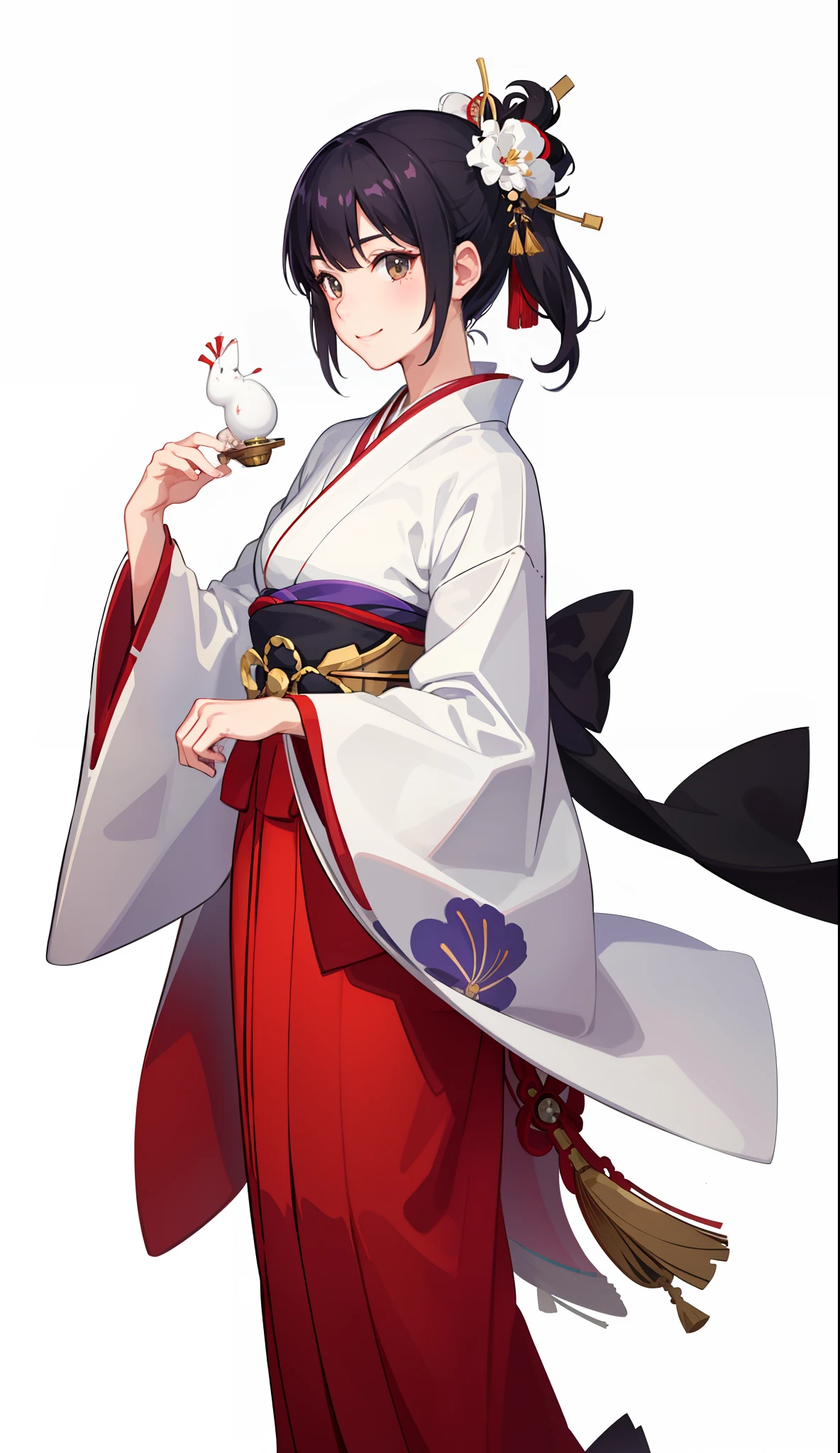 1girl in、A smile、A delightful! Taisho period in Japan、White color kimono、Hakama、(small tits)