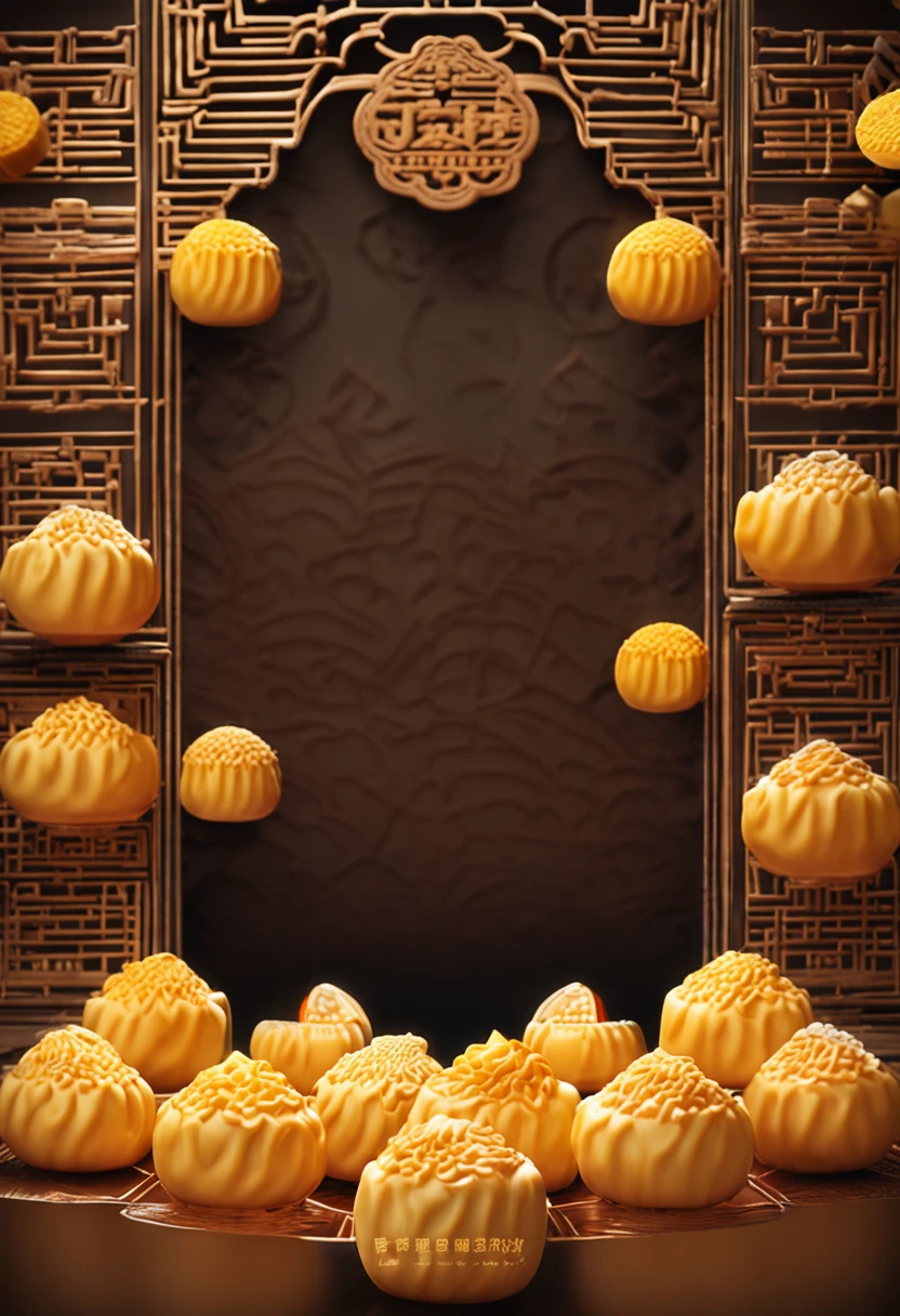 Commercial shooting, Cantonese egg yolk mooncakes, Mooncake size, poster for, Fresh style background, elegant, Booth lighting, Attractive, photorealistic colors, Ultra HD