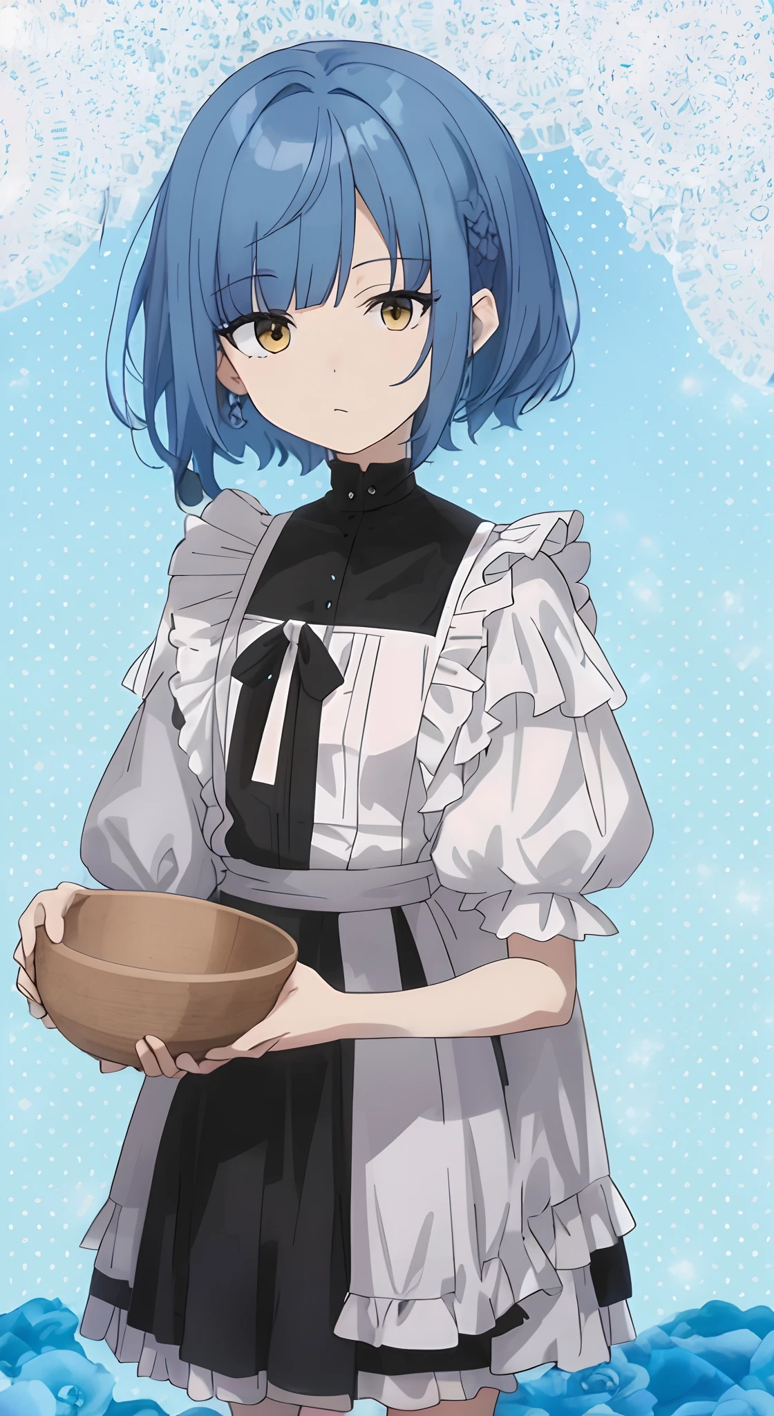 single sidelock, hair over eyes, bowl cut, parted bangs, light blue hair, bored, high detail, anime, UHD, highres, best quality, high quality, high details, super detail, 16k, masterpiece, ccurate