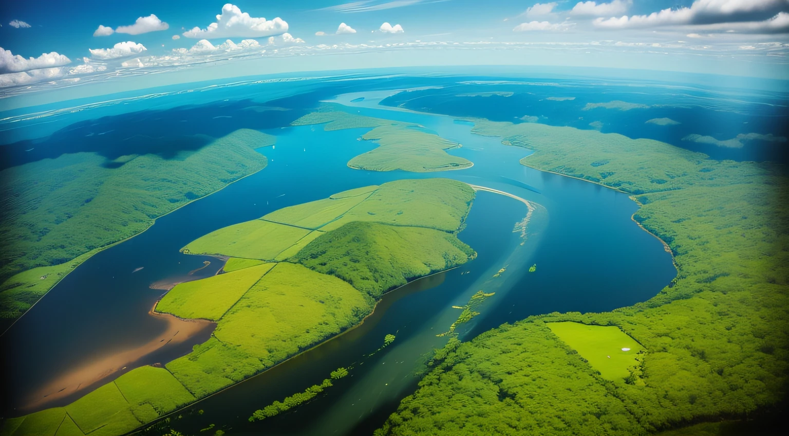 realistic photo, aerial view of the amazon rainforest
