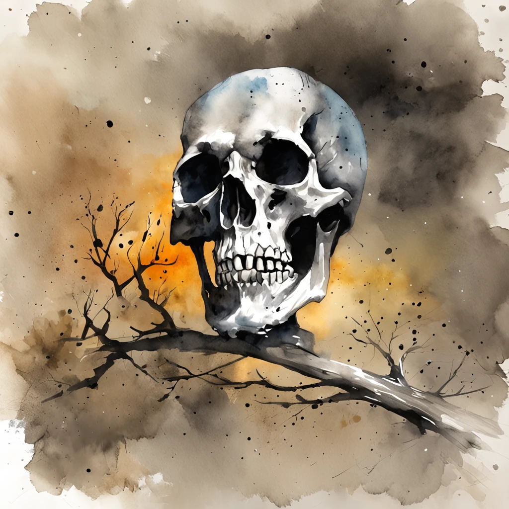 skull a dead tree, Uma sombra em Forma de andador, noite estrelada, Thick fog on the ground, Luz azul no horizonte, Motor Unreal 5, cinemactic, Low-angle photography, motion blur, profundidade de campo, dust, Cobblestones and dirt. Arte Splash, pingando tinta. Perfect color classification. influenciado por karel Appel e jeremy mann, Full of dramatic and threatening scenes, hiper-detalhado, Beautiful, detalhes insanos, detalhes intrincados, fotografia editorial, Fotografado com uma lente de 50mm, profundidade de campo, Tilt Blur, velocidade do obturador 1/1000, F/22. Mapas de luz, super brilhante