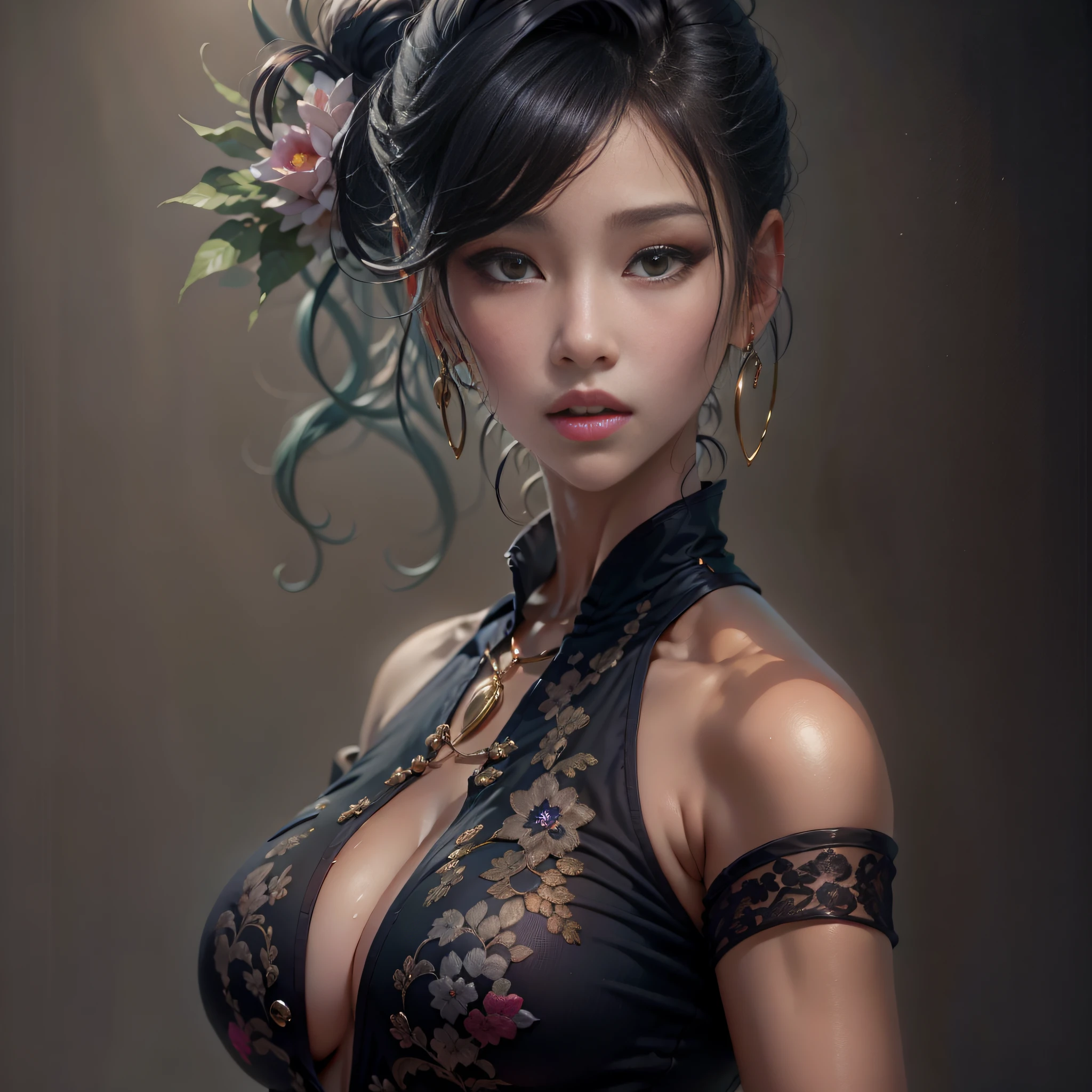 um close up de uma mulher em um vestido preto, japonesa, pose sexy, muito sexy, beleza de cair o queixo, Fantasia Oriental, sedutor e poderoso, pose muito sexy, olhar sexy, Garota sexy, corpo quente sexy, estilo sexy,