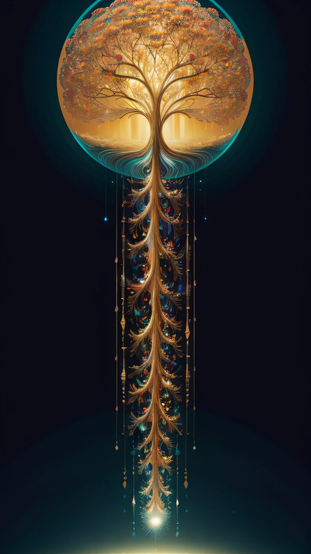 Beautiful symmetrical full body photo painted in oil with thick brushstrokes and wet paint, Fibonacci, golden ratio, melted wax, visible brushstrokes, surrounded by crystal spheres, 3D tessellation wireframe, neural graphic, neurons, tree of life, color, love, passion, oil on canvas, thick brushstrokes, insanely detailed, 8k uhd, masterpiece, artstation, surreal