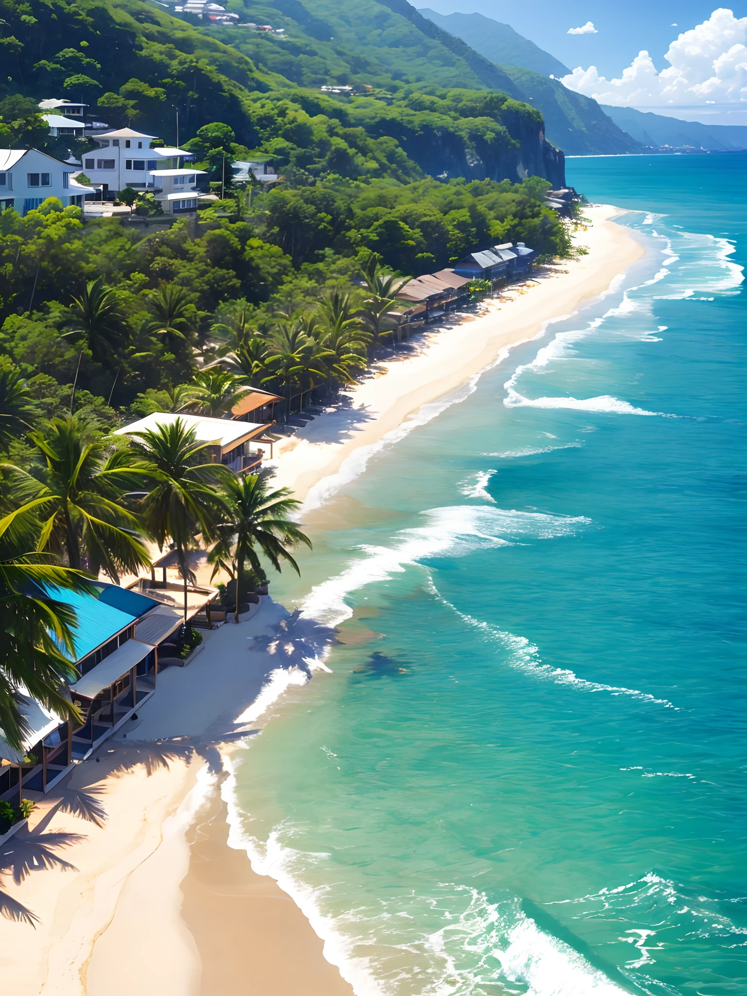 pineapple、Southland、Sunny sandy beach、blue sea、Ripples、Yachts visible in the distance