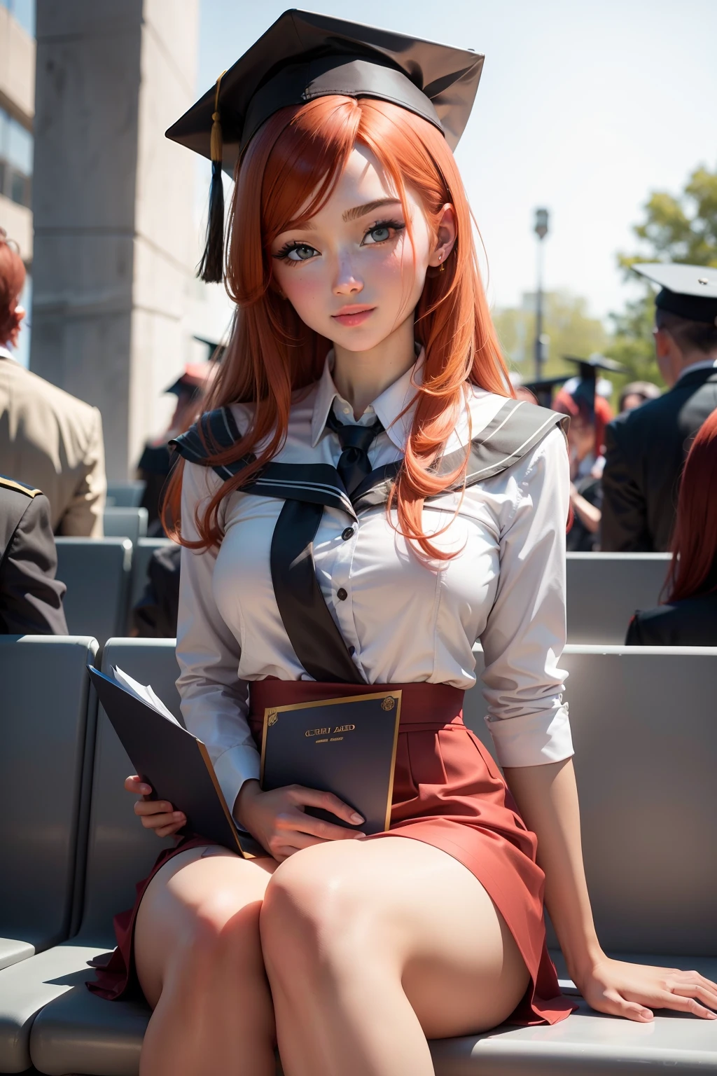 A Beauty redhead girl on graduation ceremony
