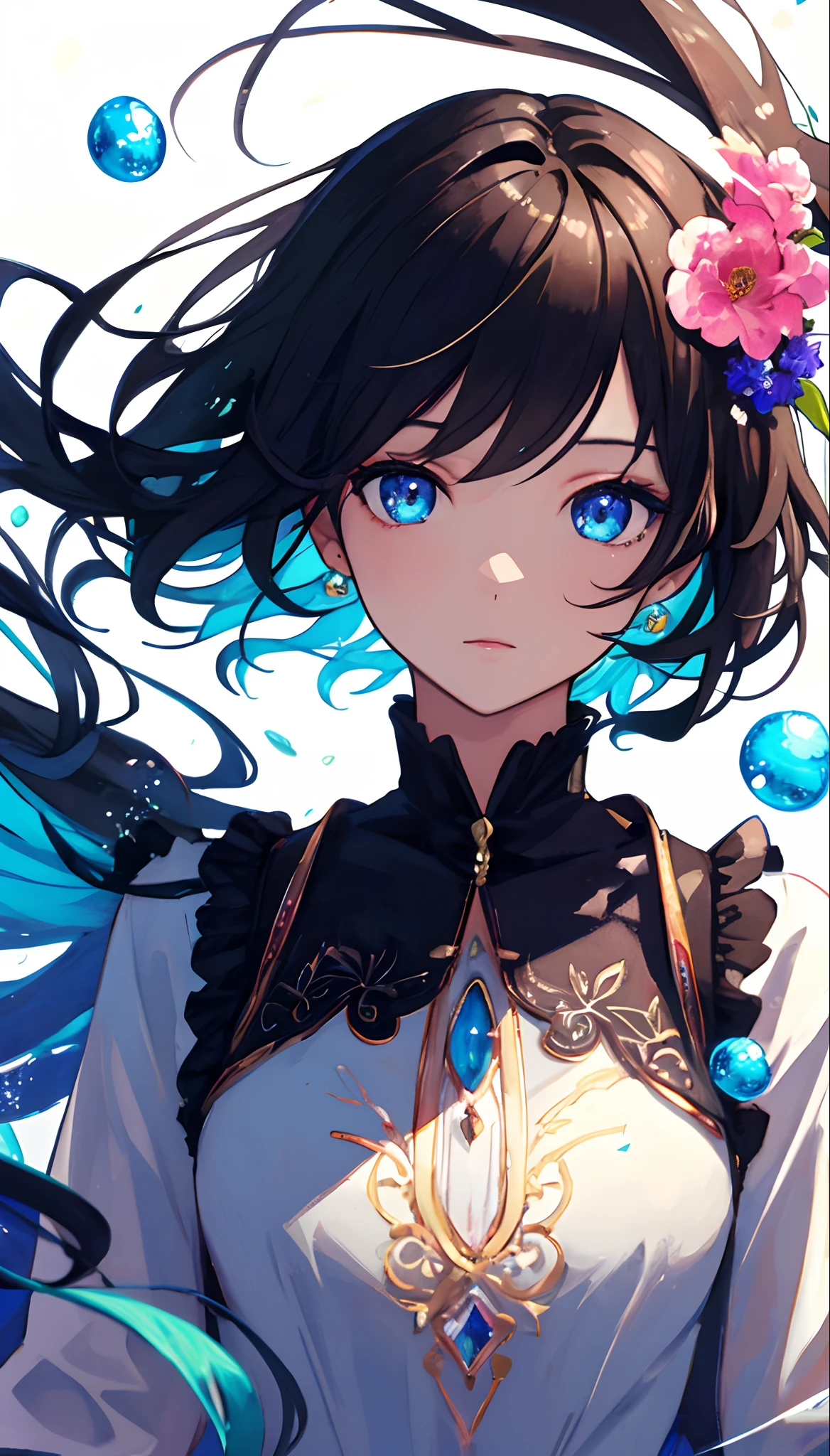 (masterpiece), (best quality), (ultra detailed),(disheveled hair),(illustration), (1girl), (Fashionable clothing), standing, Fashion model, looking at viewer, (interview), (simple background),beautiful detailed eyes, delicate beautiful face, Floating,(high saturation),(colorful splashes),colorful bubble,(shining), focus on face, floating flowers, floating hairs, (shining), best lighting, best shadow, ulti