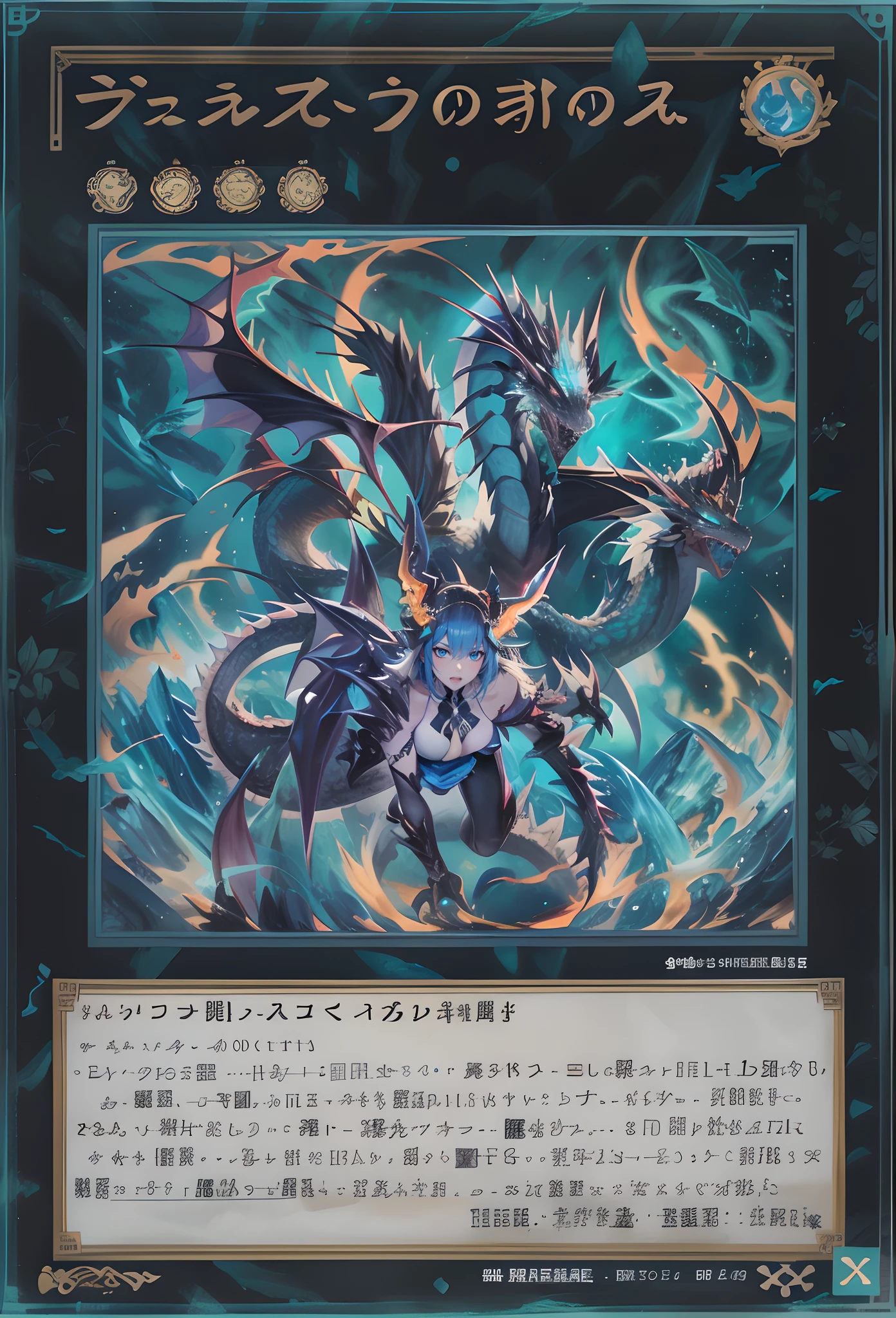 Press the original drawing,Three-headed evil dragon,Blue-black ice,Normal posture