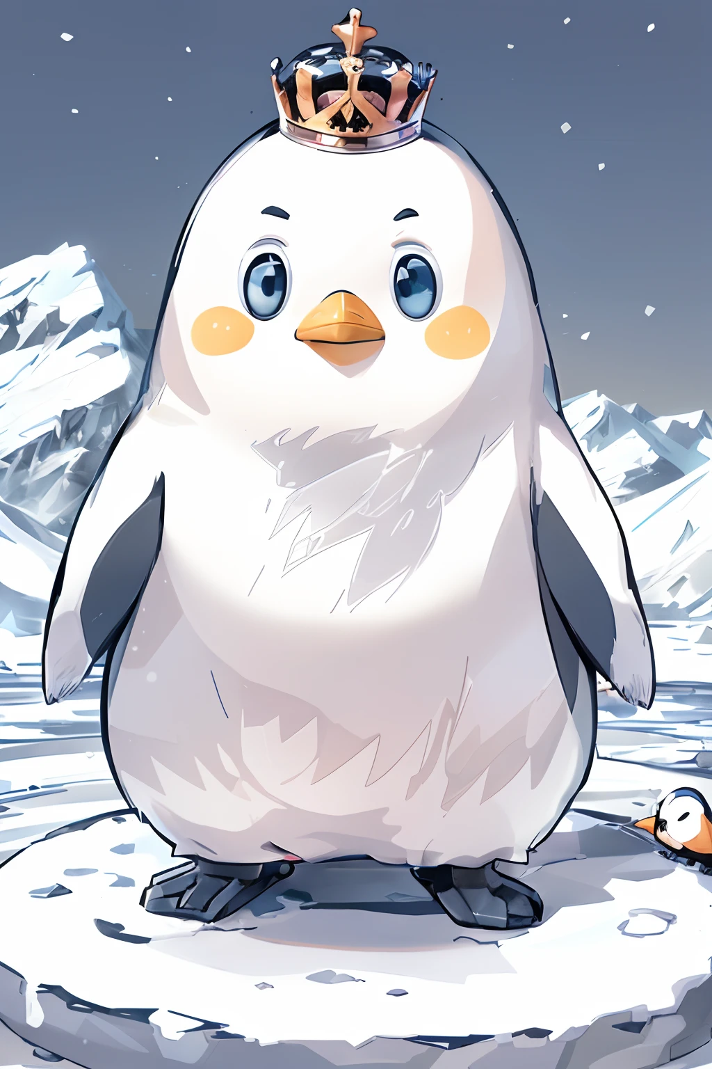There is a penguin with a crown on his head on the snowy ground, Penguins 0, mecha anthropomorphic penguin, fat penguin, Anthropomorphic penguins, Fat Penguin Unity Asset, penguin, birb, Blue Penguin, ohwx, cute detailed digital art, penguin, so cute, Cute Anime, pixiv