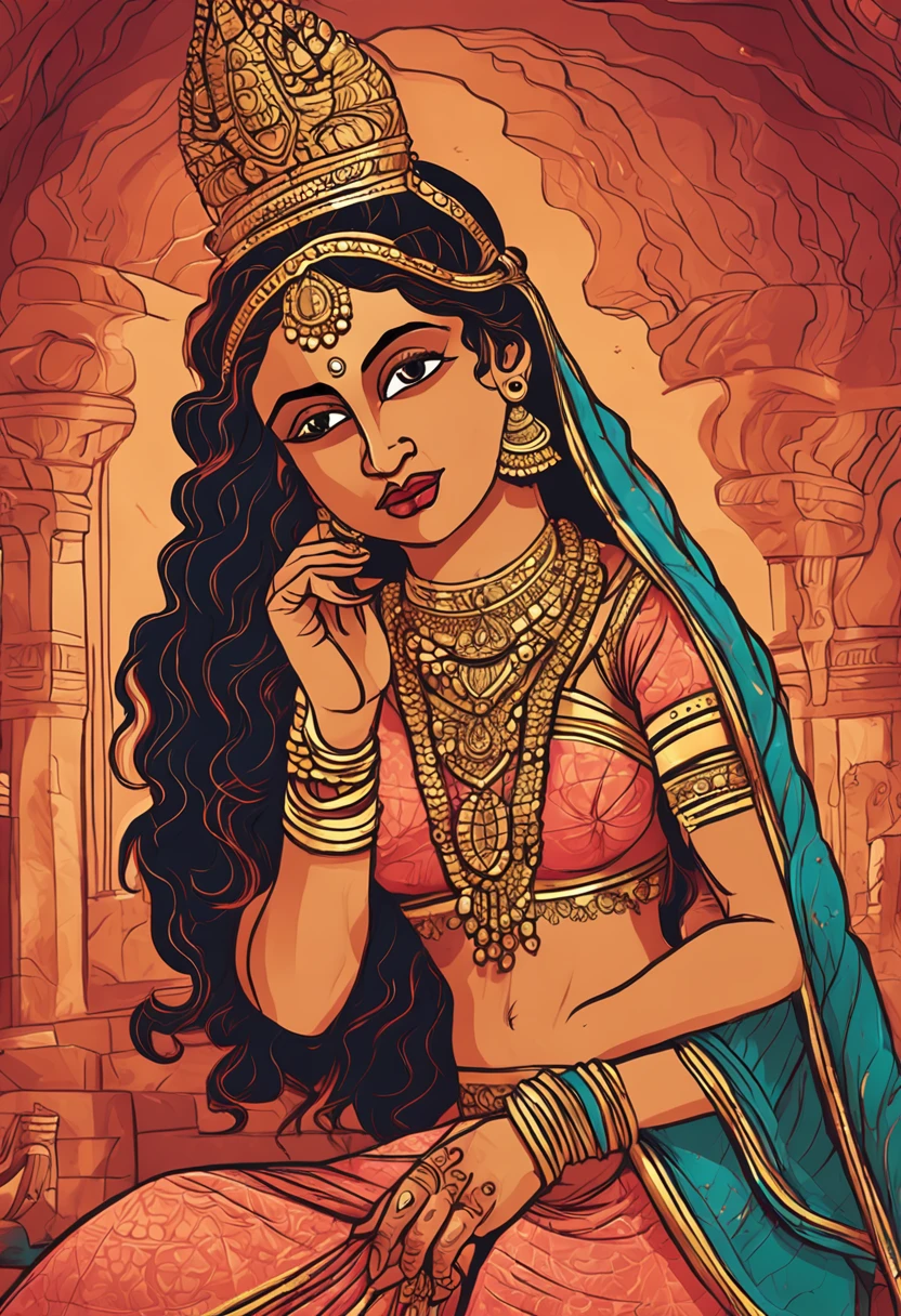 Damayanti the most beautiful heavy figured princess of the Vidarbha Kingdom, who marries King Nala of the Nishadha kingdom, from the ancient Indian epic mahabharata