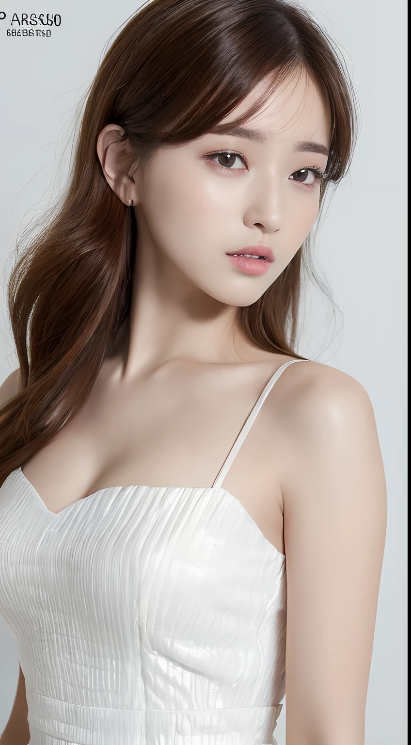 ((top-quality、8K、masterpiece:1.3)) realskin、Beautuful Women, look at viewr, French Short Style, Flower Holter Dress, White wall design, (Rim Light)Similar to DJ soDA、A detailed eye、Detailed mouth