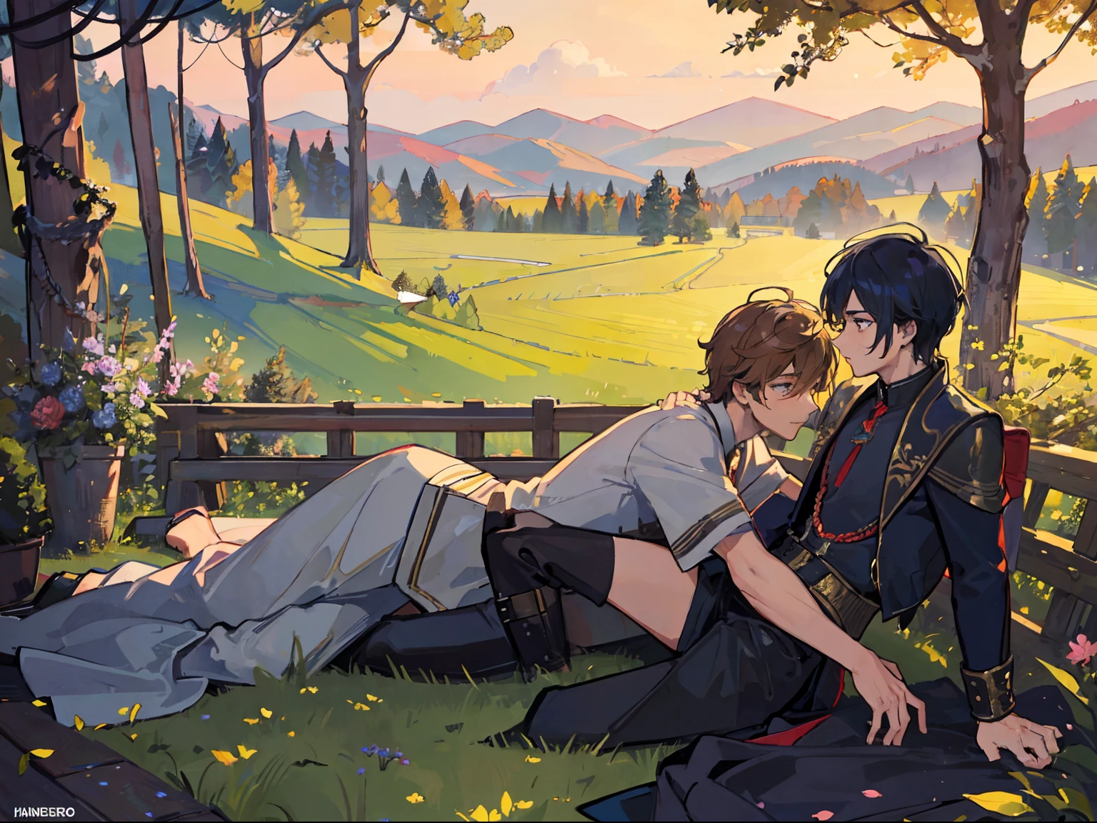 Generates a girl sitting on a boy's face in a room