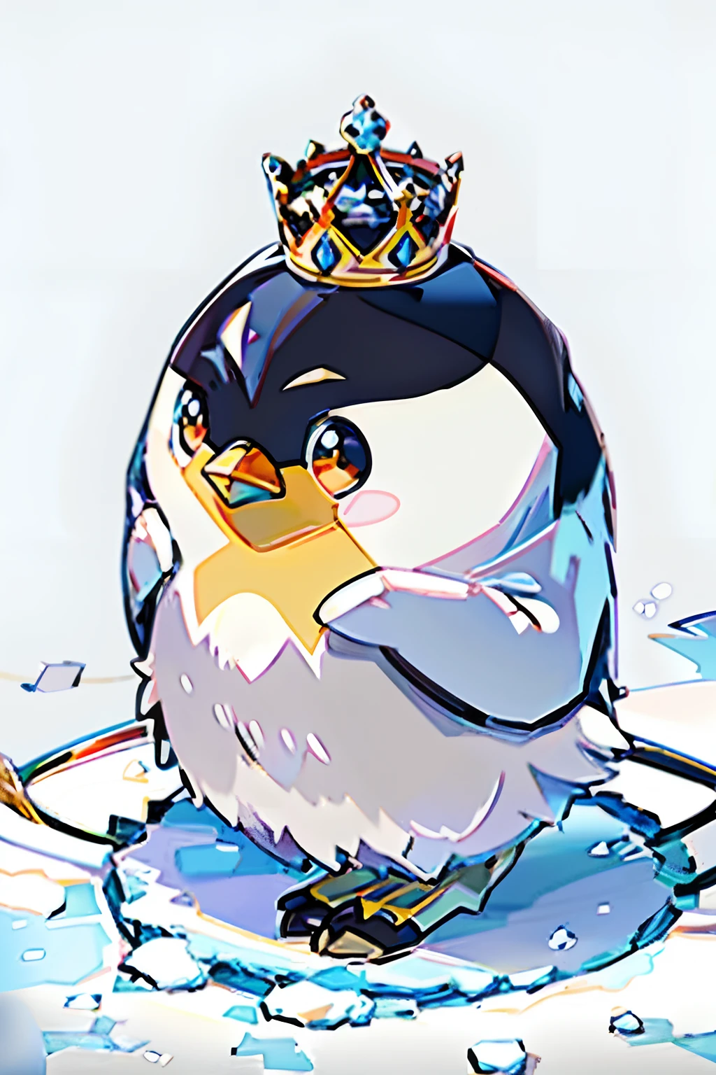 Penguin with crown on head sitting on snowy ground, Penguins 0, mecha anthropomorphic penguin, Anthropomorphic penguins, fat penguin, penguin, royal elegant pose, Fat Penguin Unity Asset, Blue Penguin, Proud Emperor, regal pose, Royal Bird, Soldier Penguin, master of ice, birb, Pixiv Contest Winner