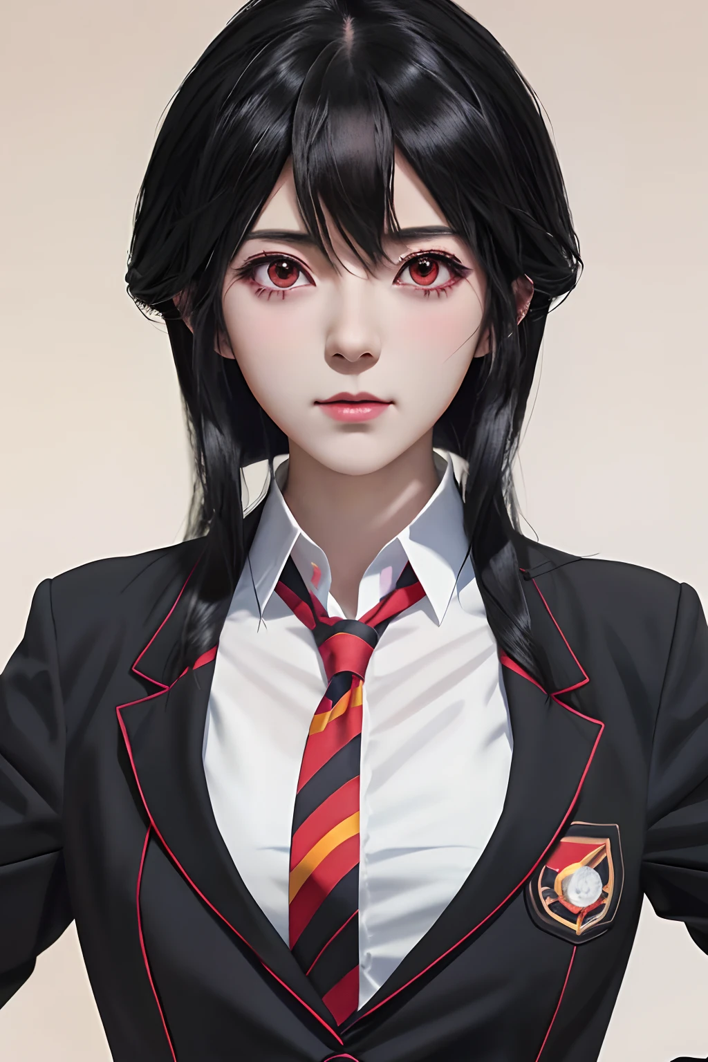 anime girl with black hair and a red tie and a white shirt, anime moe artstyle, attractive matoi ryuko, ryuko matoi, gapmoe yandere, hana yata, yandere, yandere. tall, hanayamata, akane owari danganronpa, a hyperrealistic schoolgirl, rin