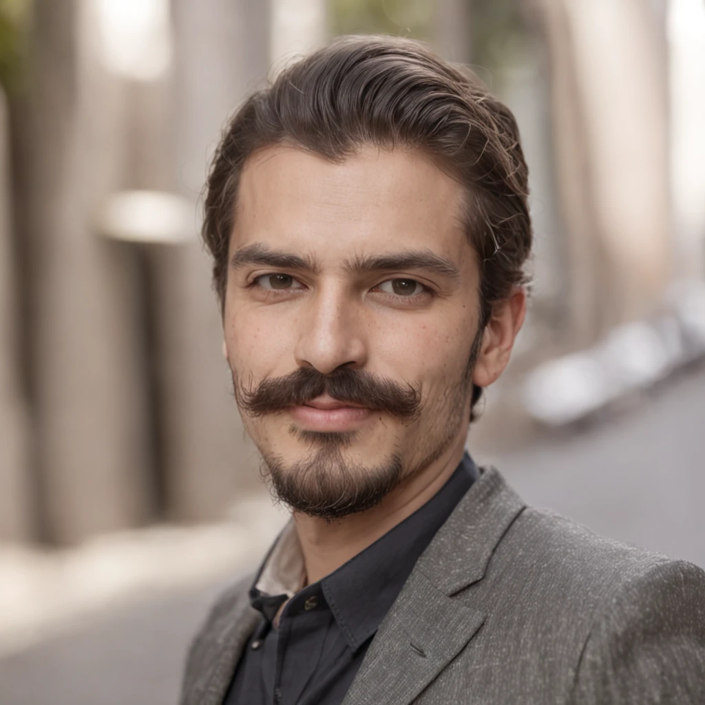 Um distinto homem idoso com uma barba e bigode bem aparada, dos tempos dos coroneis , um brilho nos olhos e um sorriso gentil.