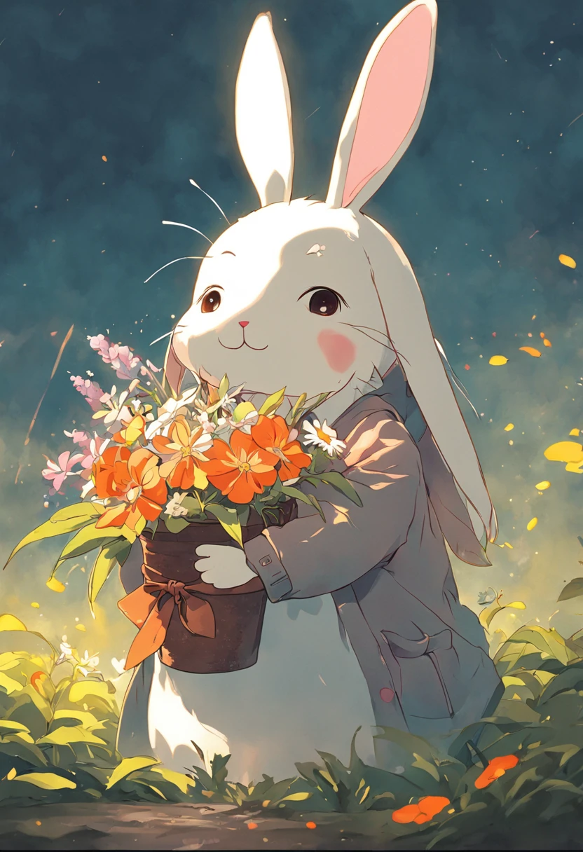 "Rabbit" you happy goddess soft cute rabbit hugging bucket flowers
