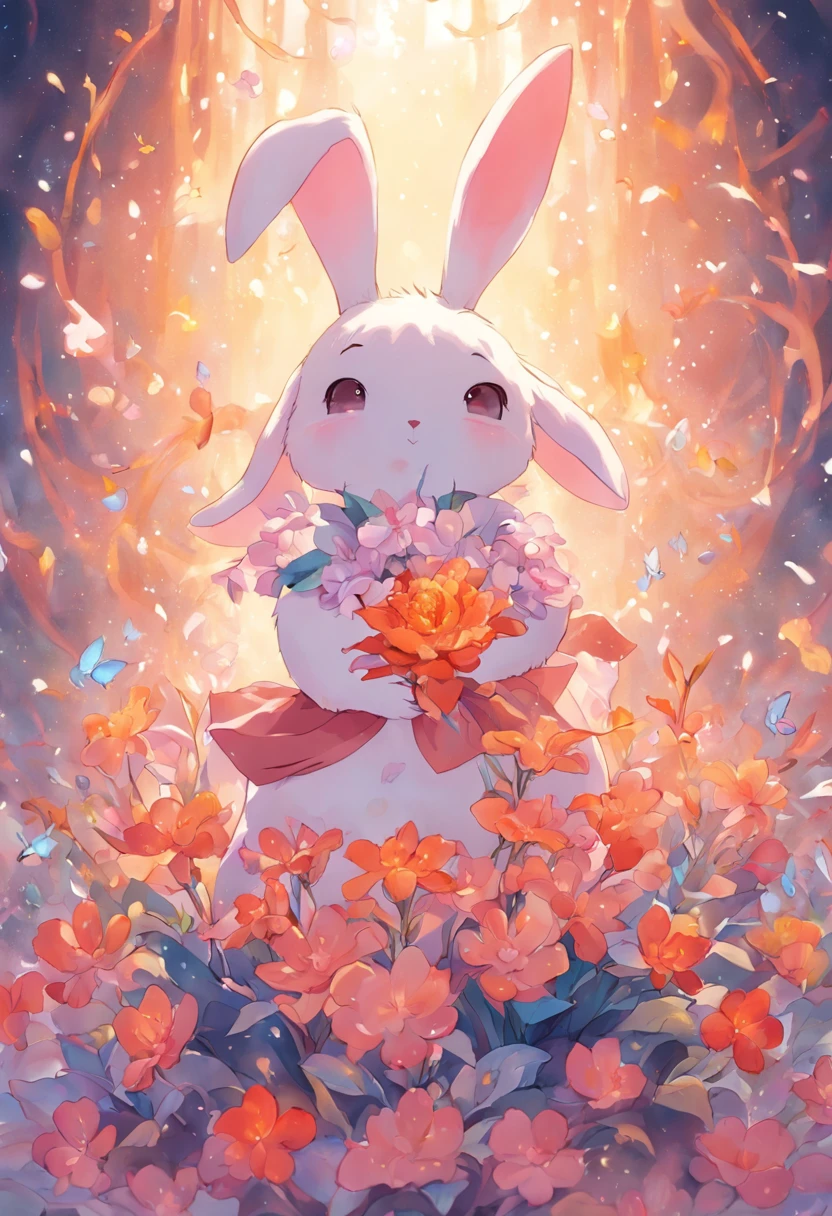 "Rabbit" you happy goddess soft cute rabbit hugging bucket flowers