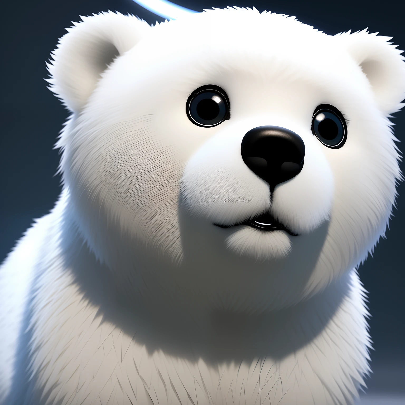 Furry polar bear, closeup cleavage，adolable, cute big circular reflective eyes, Fluffy long hairs, Pixar render, unreal engine cinematic smooth, intricately details，intriguing